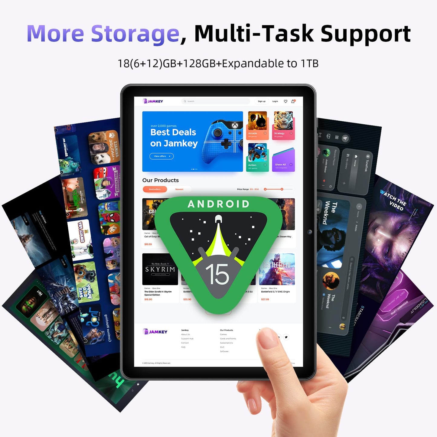 Tablet 10 Inch, Android 15 Tablets with Case, Mouse & Keyboard, Octa-Core, 24GB RAM+128GB ROM+1TB Expand, 1280 x 800 HD IPS Display, Dual Camera, 6000mAh, WiFi 6, BT 5.0, Widevine L1, GPS (Gray)