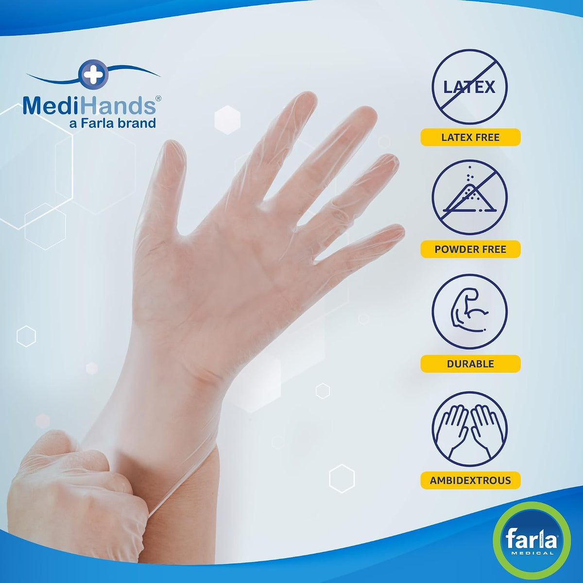 MediHands Vinyl Clear Gloves Large Disposable Surgical Gloves, Box of 100 Powder Free Latex Free & Protein Free, Medical Gloves, Food, Multi Use