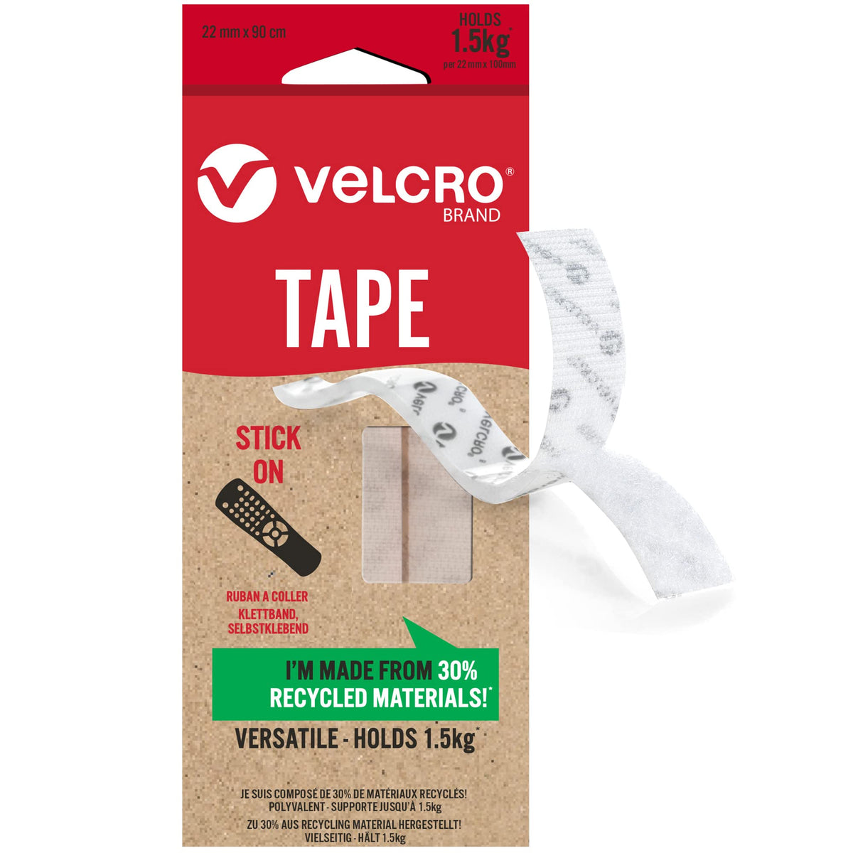 VELCRO Brand VEL60210 - Stick On Hook and Loop Fasteners | Perfect for Home or Office | 20mm x 1m Tape | White