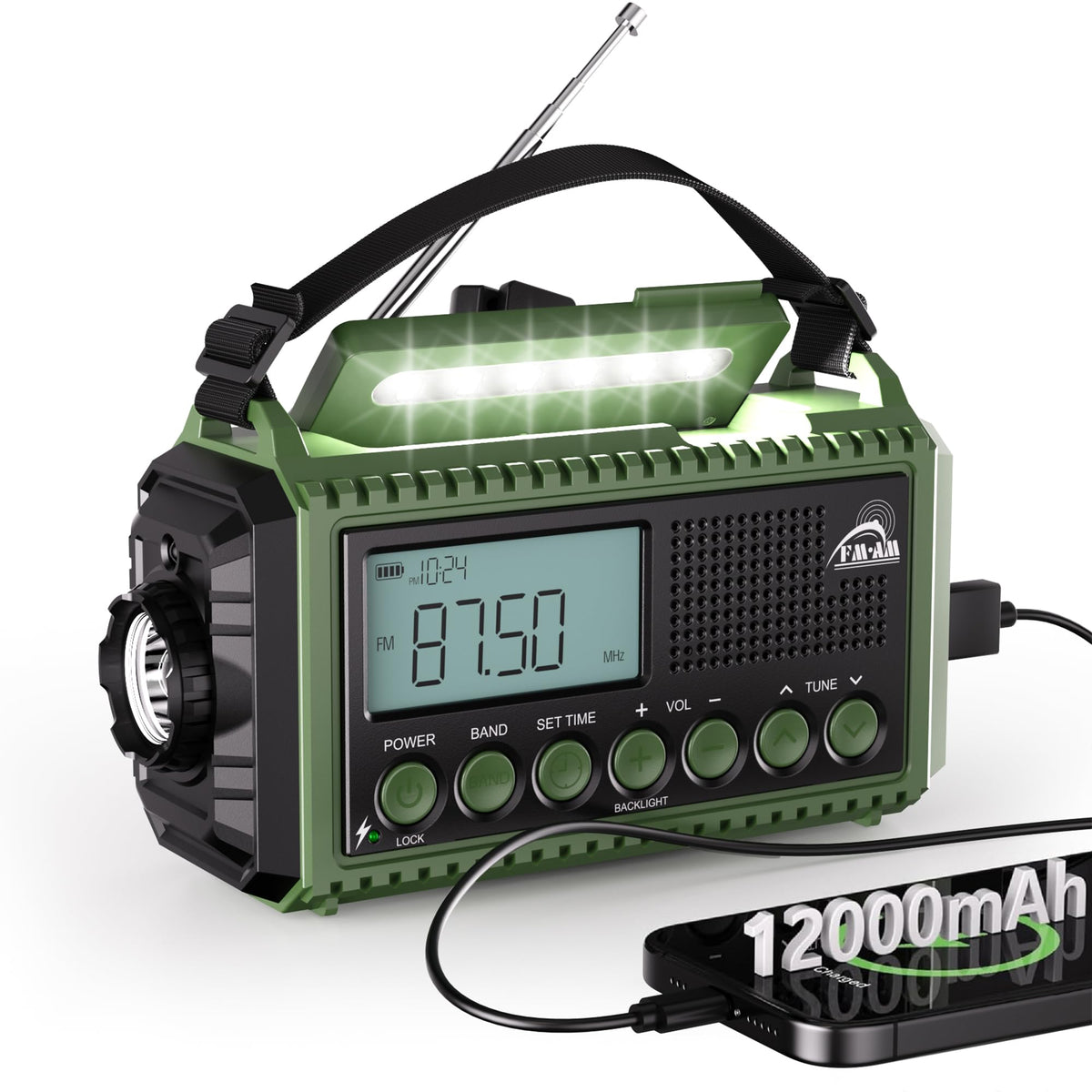 Mesqool Wind Up Radio Solar Powered, 5000mAh Emergency Hand Crank AM FM Radio with Flashlight, Reading Lamp, USB Phone Charger, SOS Alarm and Compass
