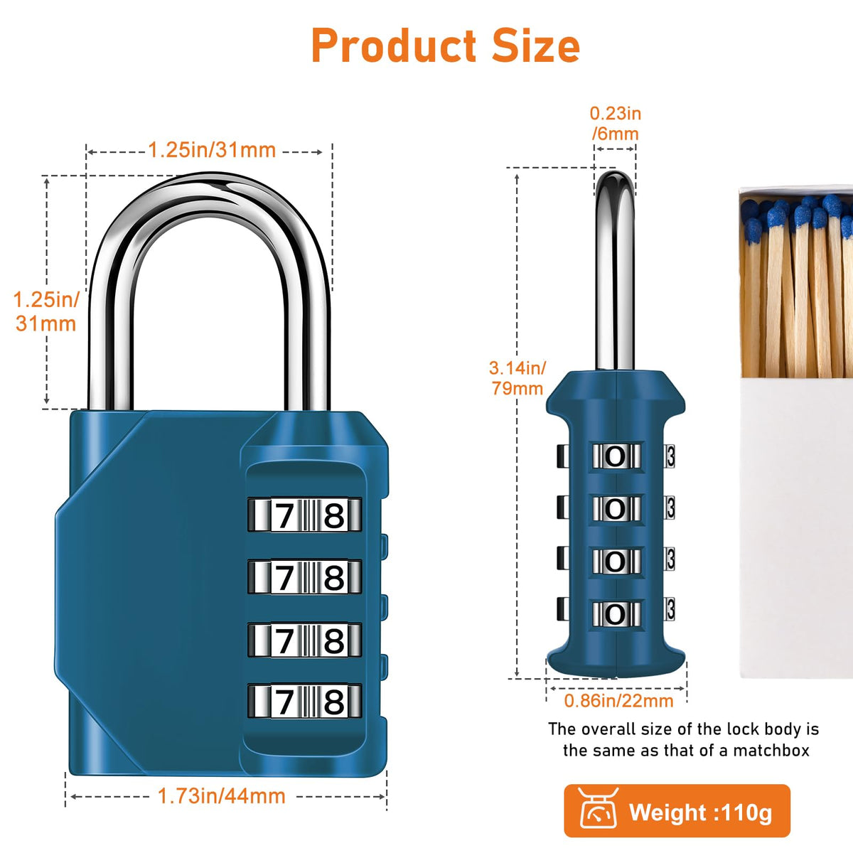 NAGE Padlocks with Code, Combination Lock 4 Digit Gym Locker (1P, Red)