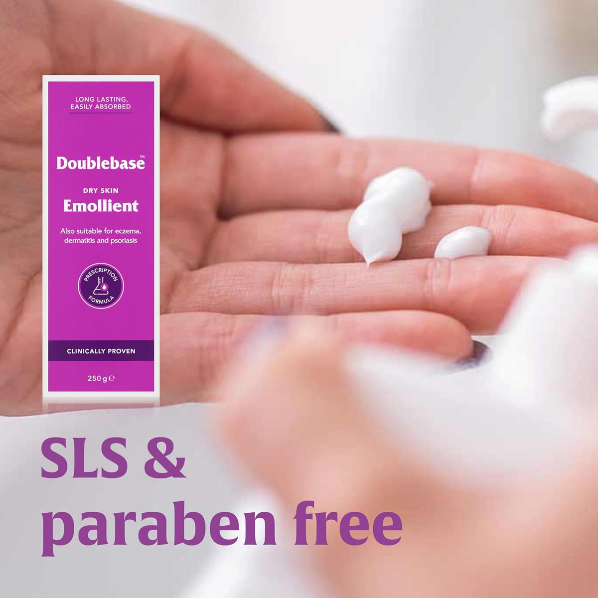 Doublebase Dry Skin Emollient. Clinically Proven Moisturiser for Eczema, Psoriasis and Dermatitis Treatment. Body Cream for Dry Skin Relief (Packaging May Vary), 250g Pump Pack