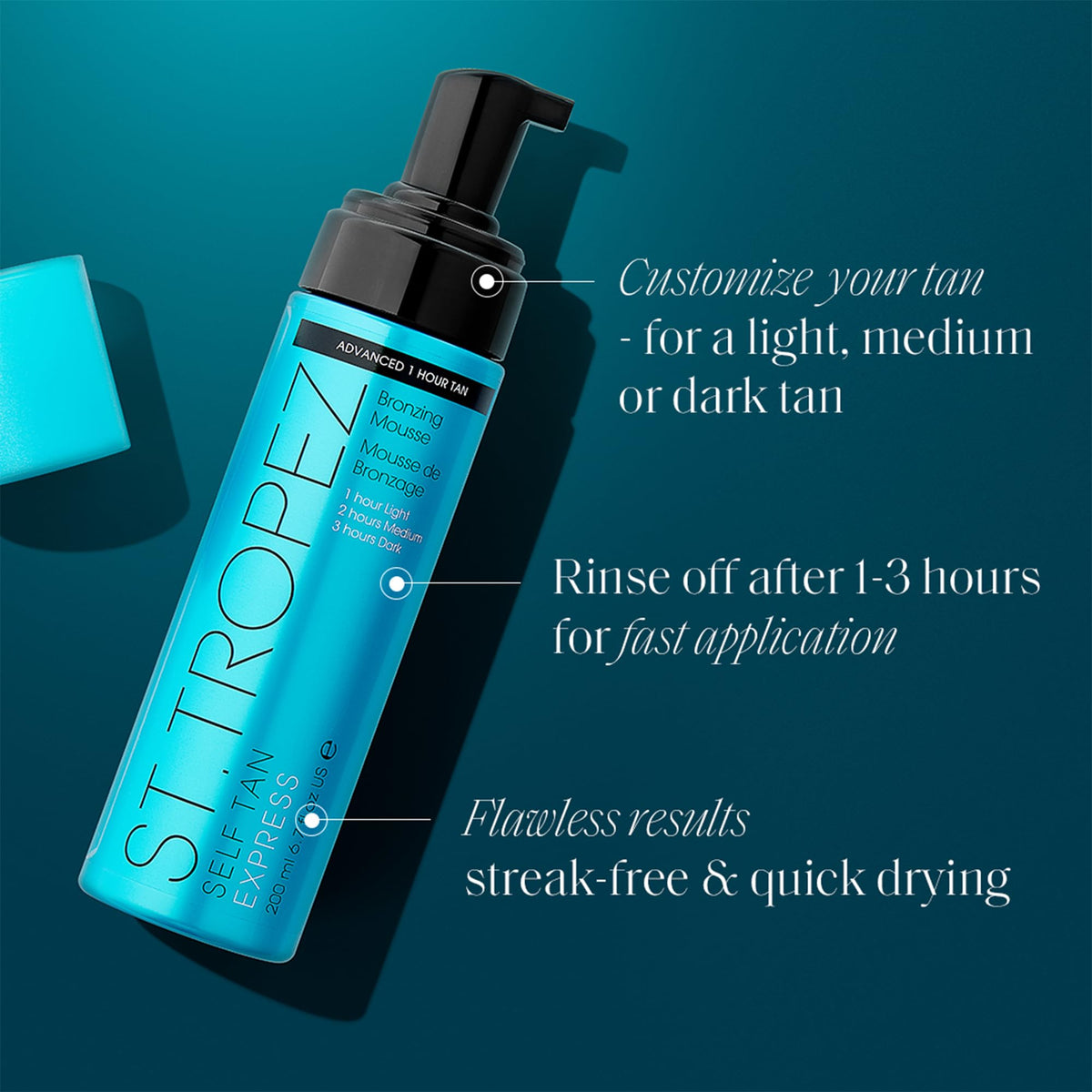 St.Tropez Self Tan Express Mousse, Fast Acting Fake Tan, Develops in 1-3 Hours, Streak-Free Finish, Vegan, Natural & Cruelty Free, 200 ml