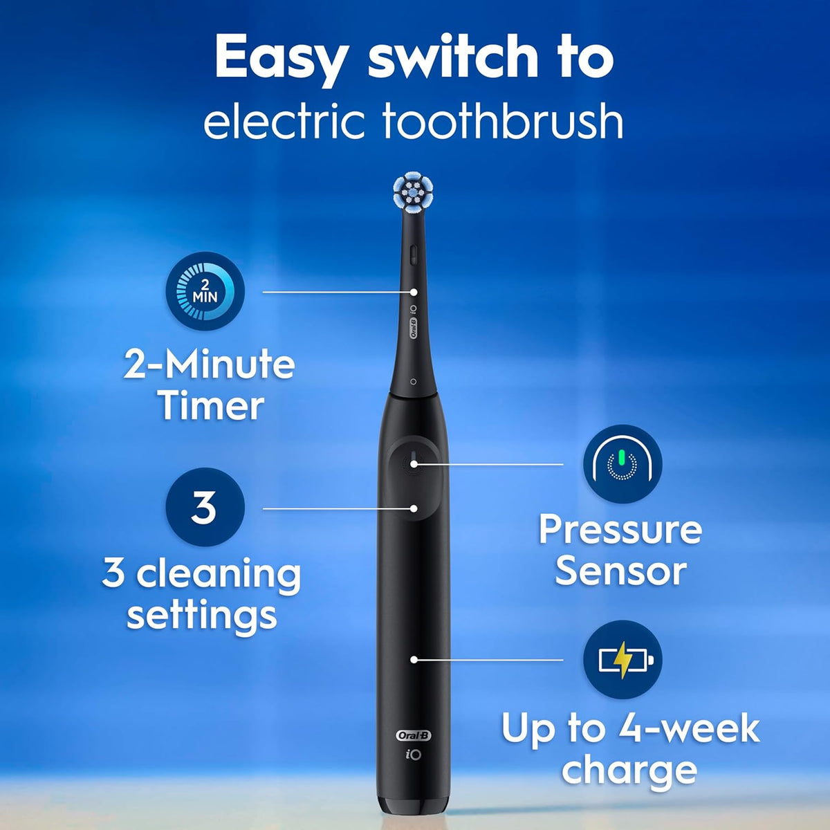 Oral-B iO2 Electric Toothbrush for Adults, Night Black, with Travel Case