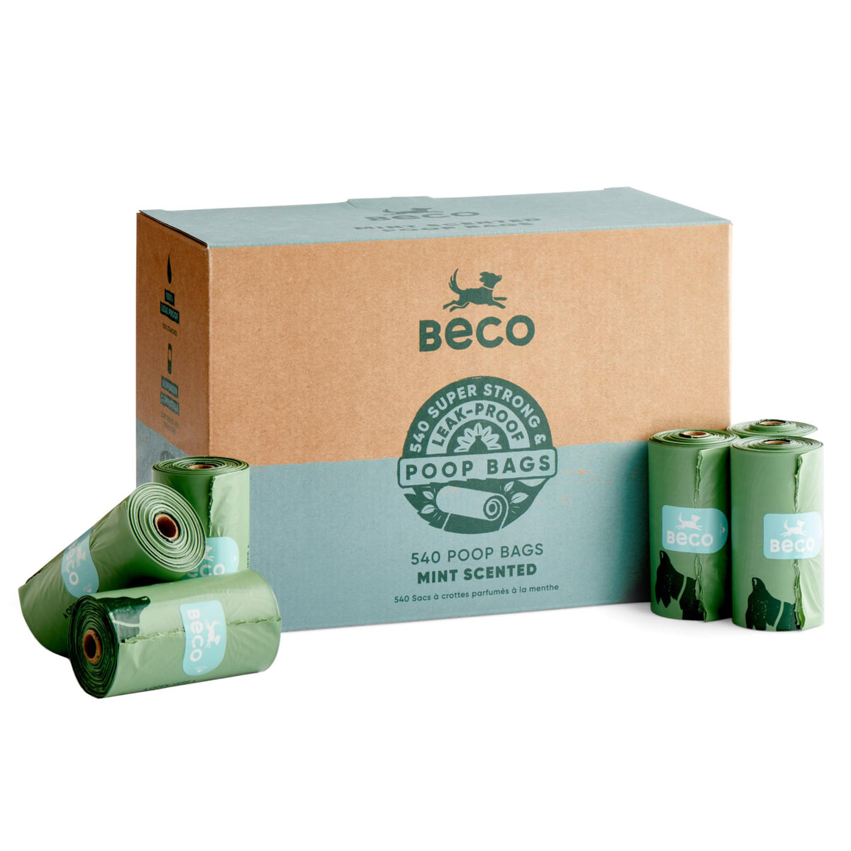 Beco Dog Poo Bags, 94% Recycled Plastic, Unscented Refill Rolls, 270 Bags