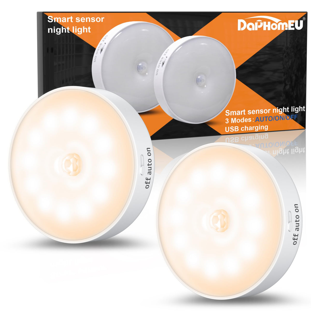 daphomeu Motion Sensor Lights Indoor,6 Pack Wireless USB Rechargeable Cupboard Lights,Stick on Wall Night Light,Battery Operated for Stair Wardrobe Corridors Closet Under Cabinet Kitchen Puck Lights