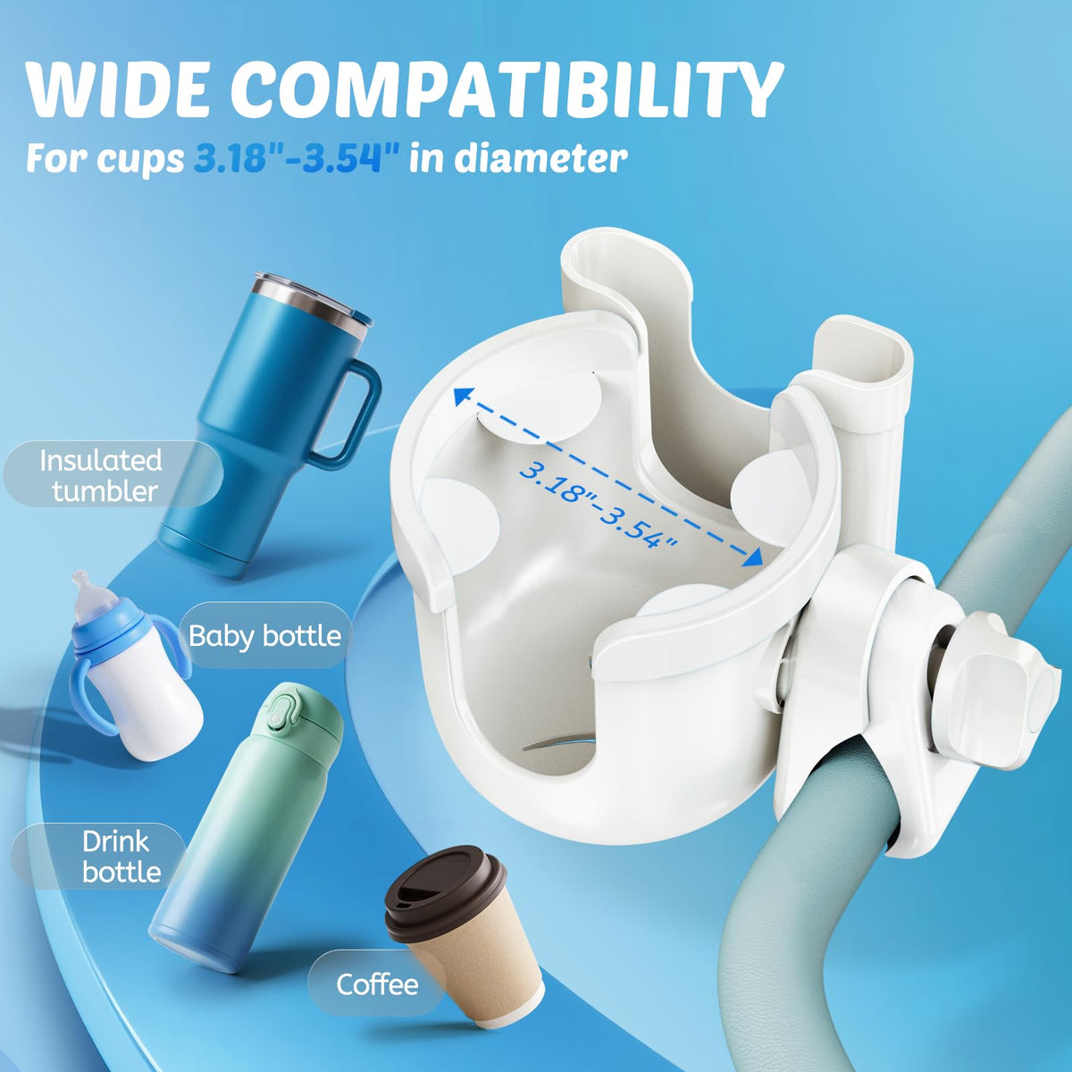 2-Pack Pram Cup Holder with Phone Holder, Universal Pram Buggy Accessories