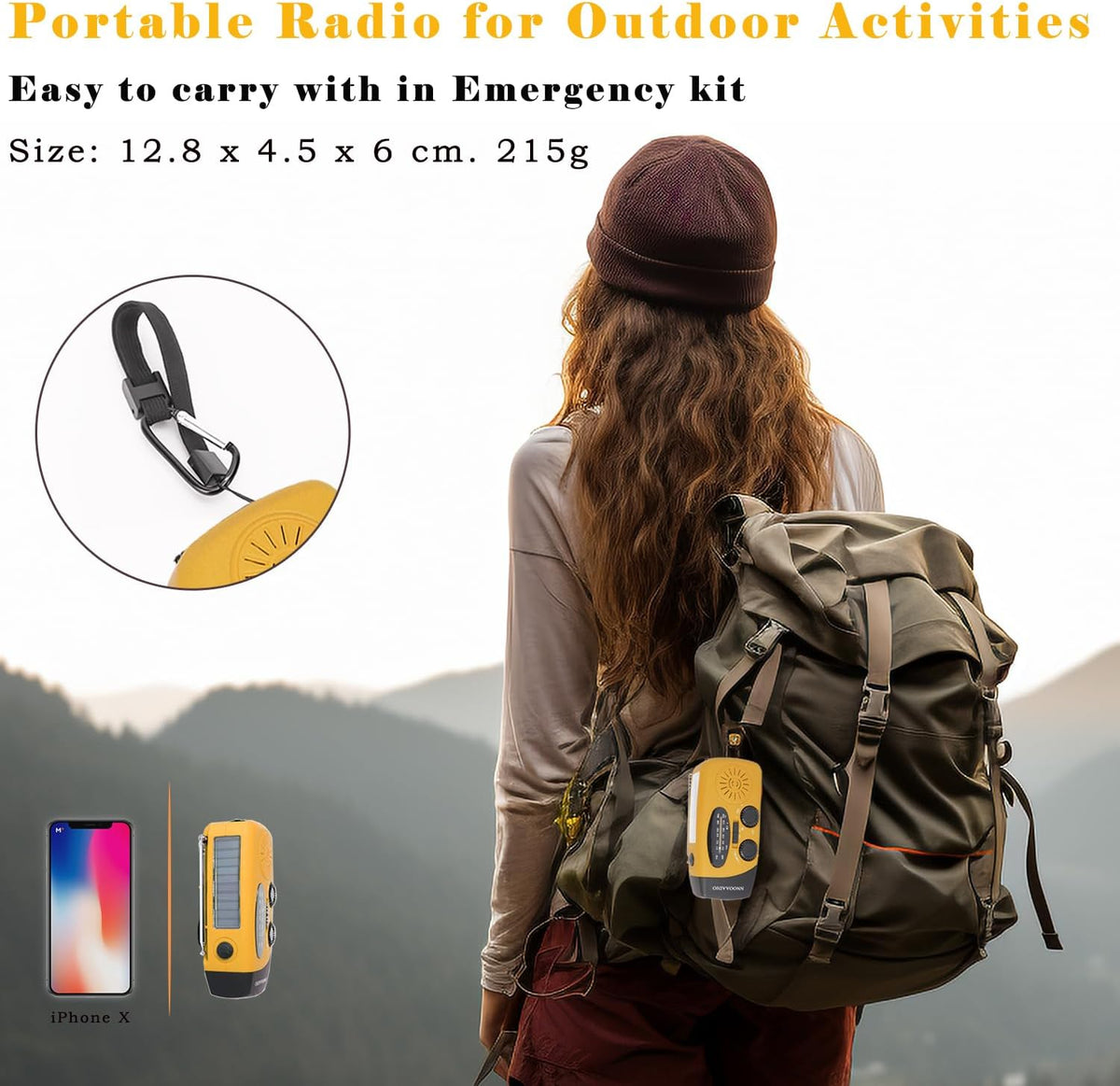 NNOOAADIO Wind Up Solar Hand Crank Radio, 2000mAh SOS Alarm for Camping