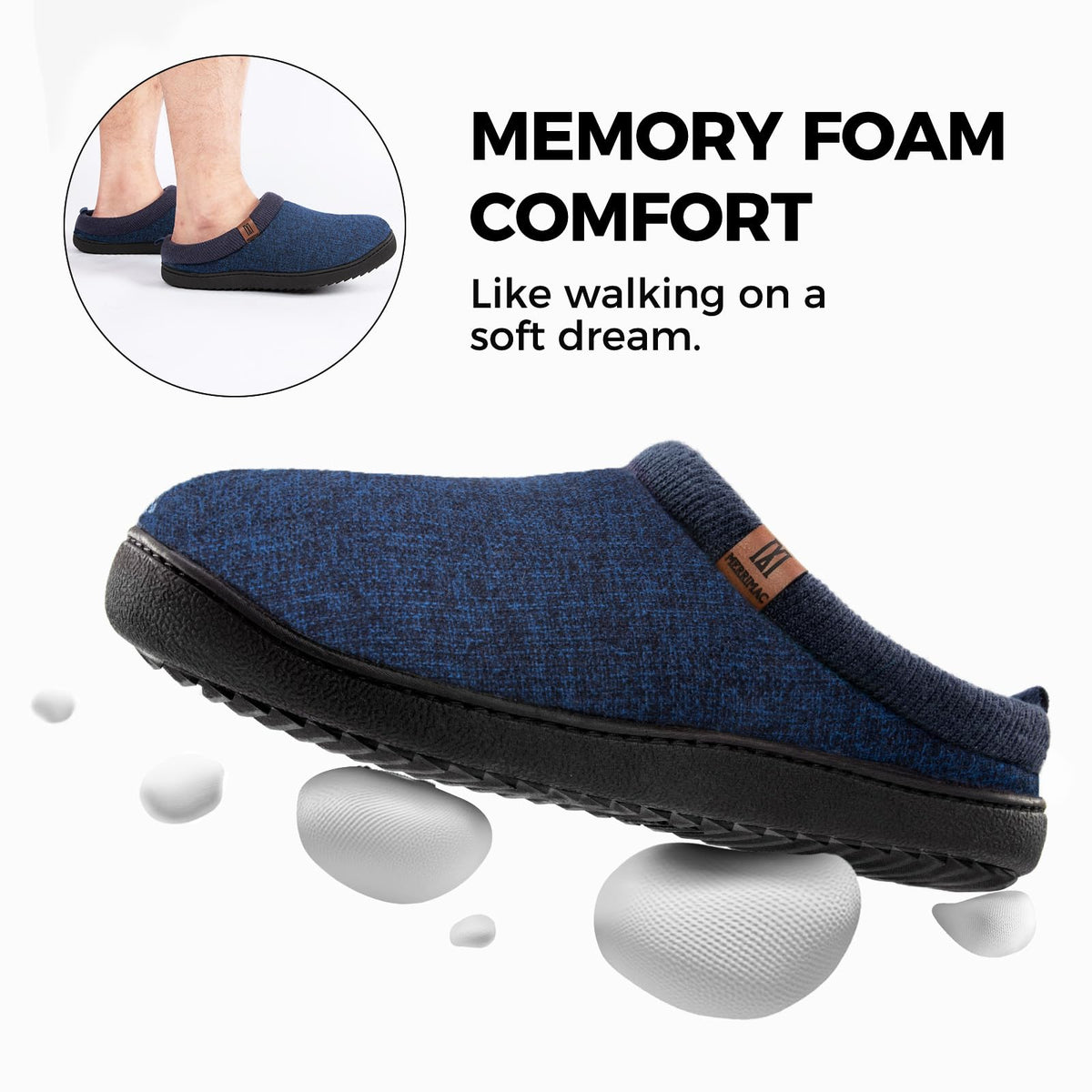 MERRIMAC Men's Slip-on Slippers Memory Foam Non-slip Indoor House Shoes