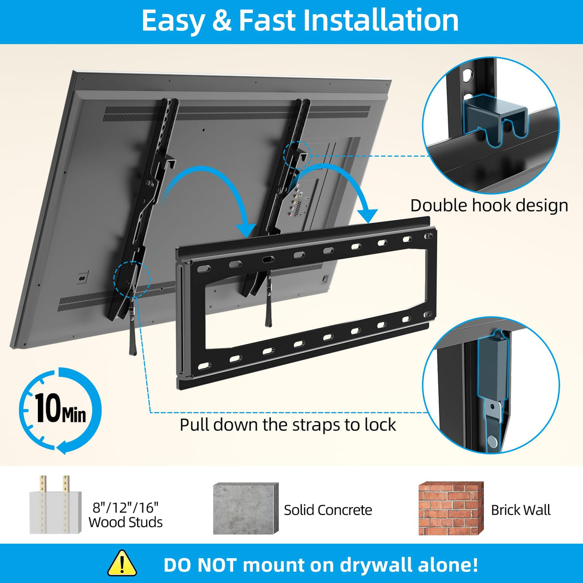 HOME VISION Heavy Duty Fixed TV Wall Bracket for 32-86 Inch Flat Screens