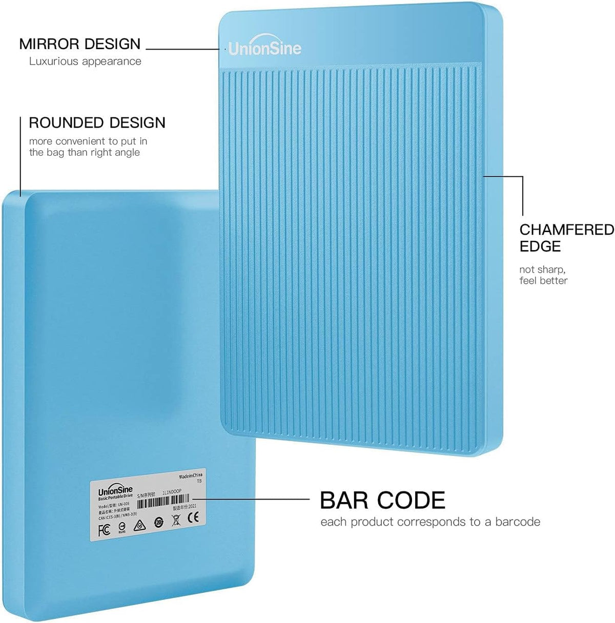 UnionSine External Hard Drive 1TB Ultra Slim Portable Hard Drive USB 3.0 HDD Storage Compatible for PC,Mac, Laptop, Xbox, Xbox one, PS4(Blue) HD2510