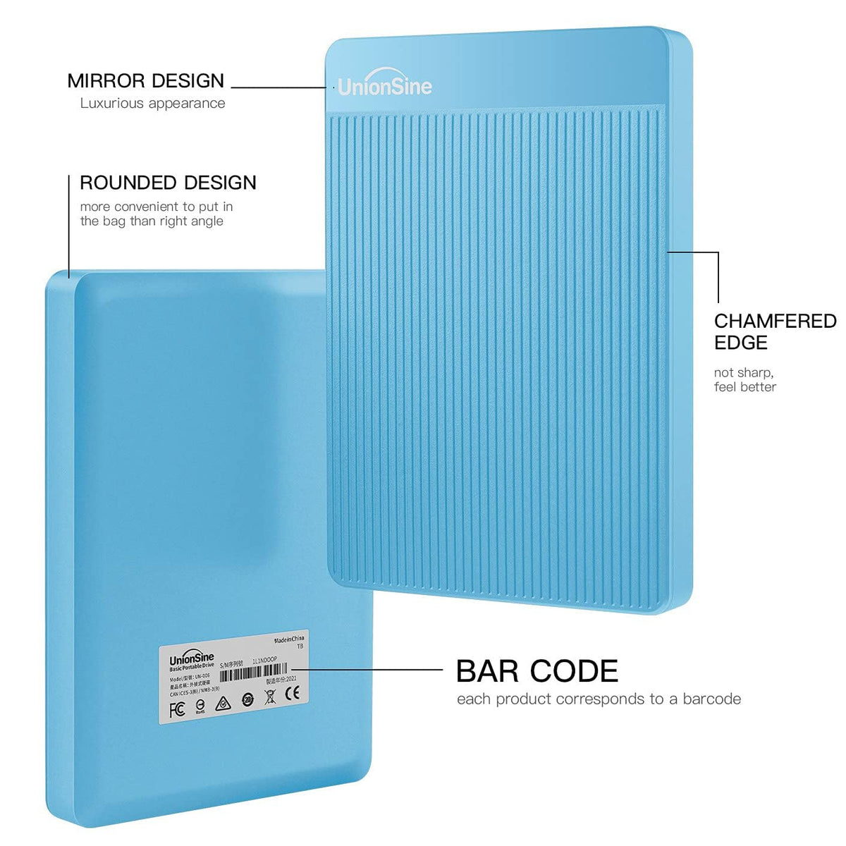UnionSine External Hard Drive 1TB Ultra Slim Portable Hard Drive USB 3.0 HDD Storage Compatible for PC,Mac, Laptop, Xbox, Xbox one, PS4(Blue) HD2510