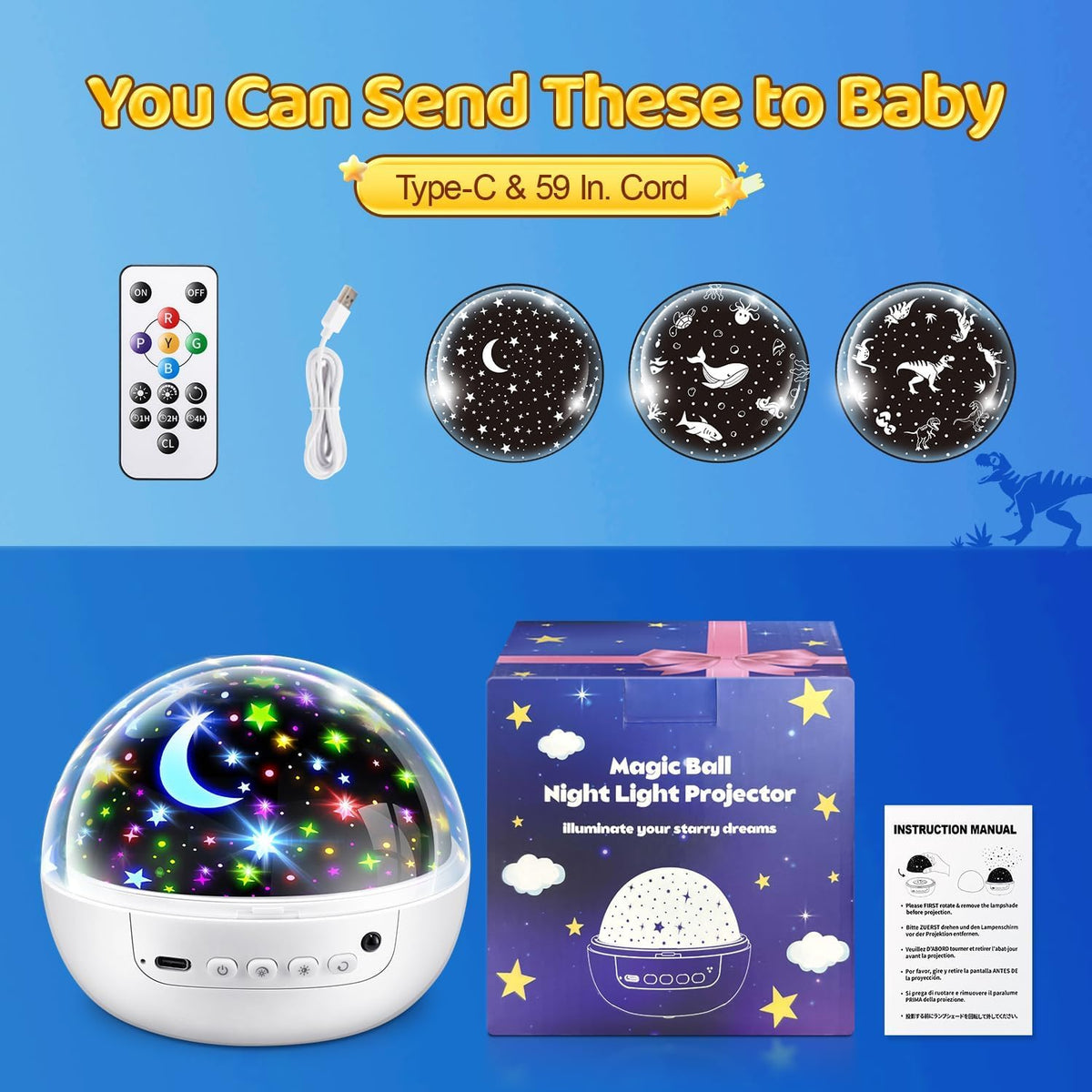 Night Light Projector 93 Lighting Mode,Baby Toys Gift Dimmable+Timer+Remote
