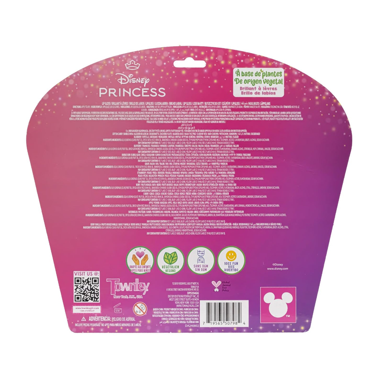 Disney Princess 12 Piece Plant Based Lip Gloss, Girls Party Favours, First Makeup Set for Girl, Perfect for Parties, Sleepovers and Birthday Gifts, Ages 3+, by Townley Girl