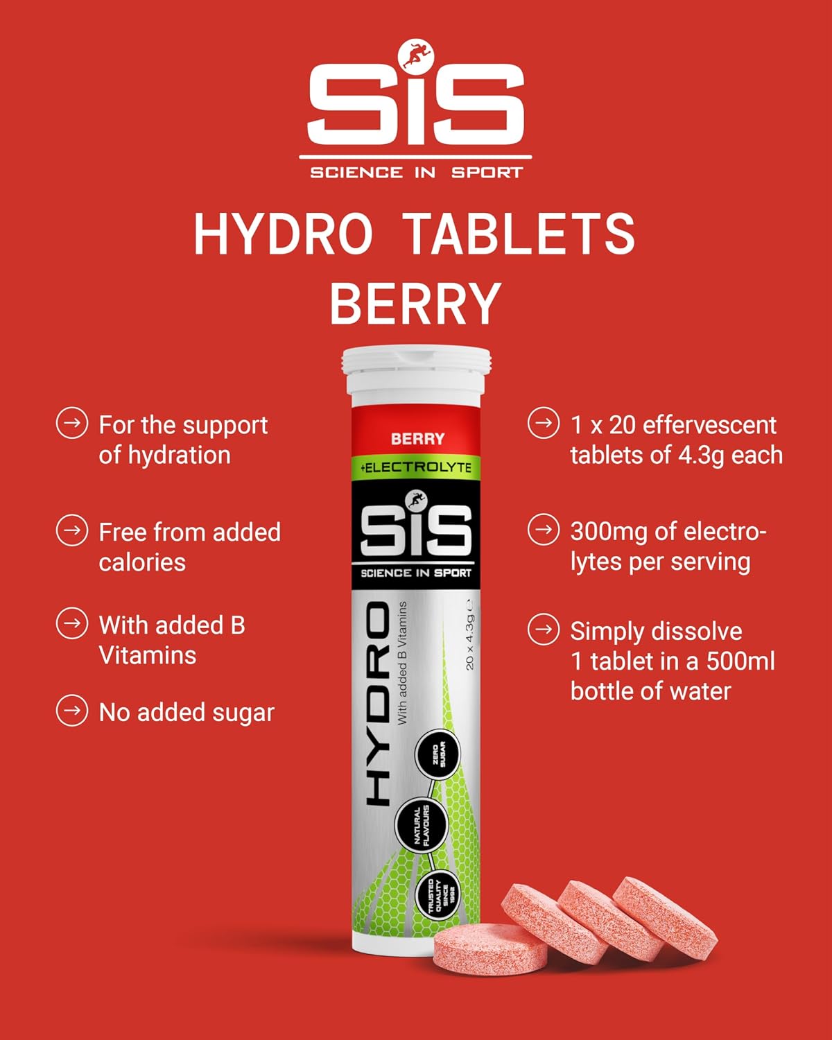 Science in Sport Hydro Electrolyte Tablets, Berry, 20 Tablets