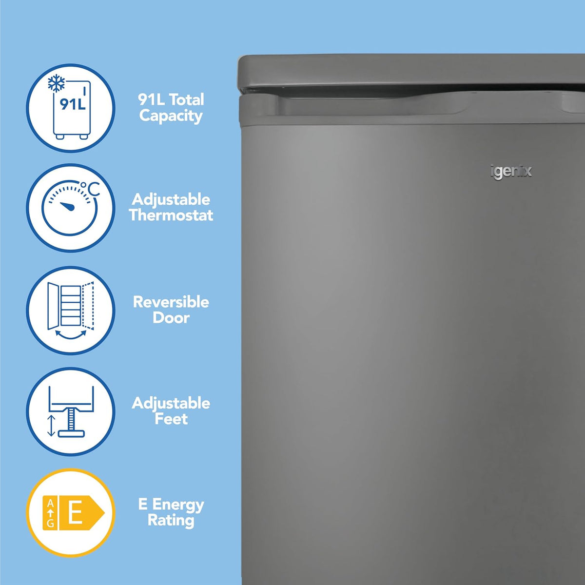 Igenix IG355B Freestanding Under Counter Freezer with 3 Large Drawers, Reversible Door, 88 Litre Freezer Capacity, 55 cm Wide, Black