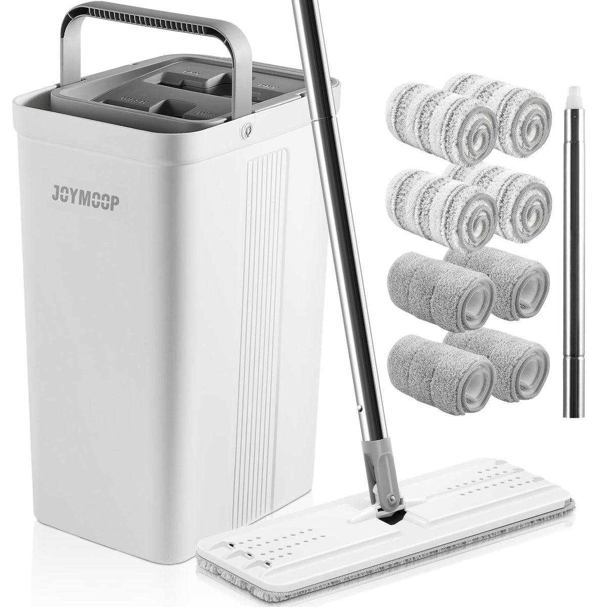 JOYMOOP Mop and Bucket with Wringer Set, Hands Free Flat Floor Mop and Bucket, with 3 Washable Microfiber Pads, Wet and Dry Use, Floor Cleaning System