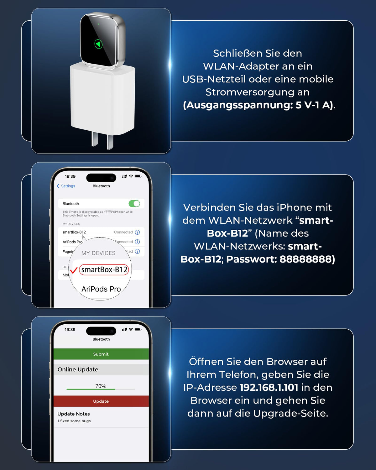 Wireless CarPlay for Apple iPhone - Easy Plug Play CarPlay Dongle Convert Factory Wired CarPlay to Wireless Connection, Car Stereos