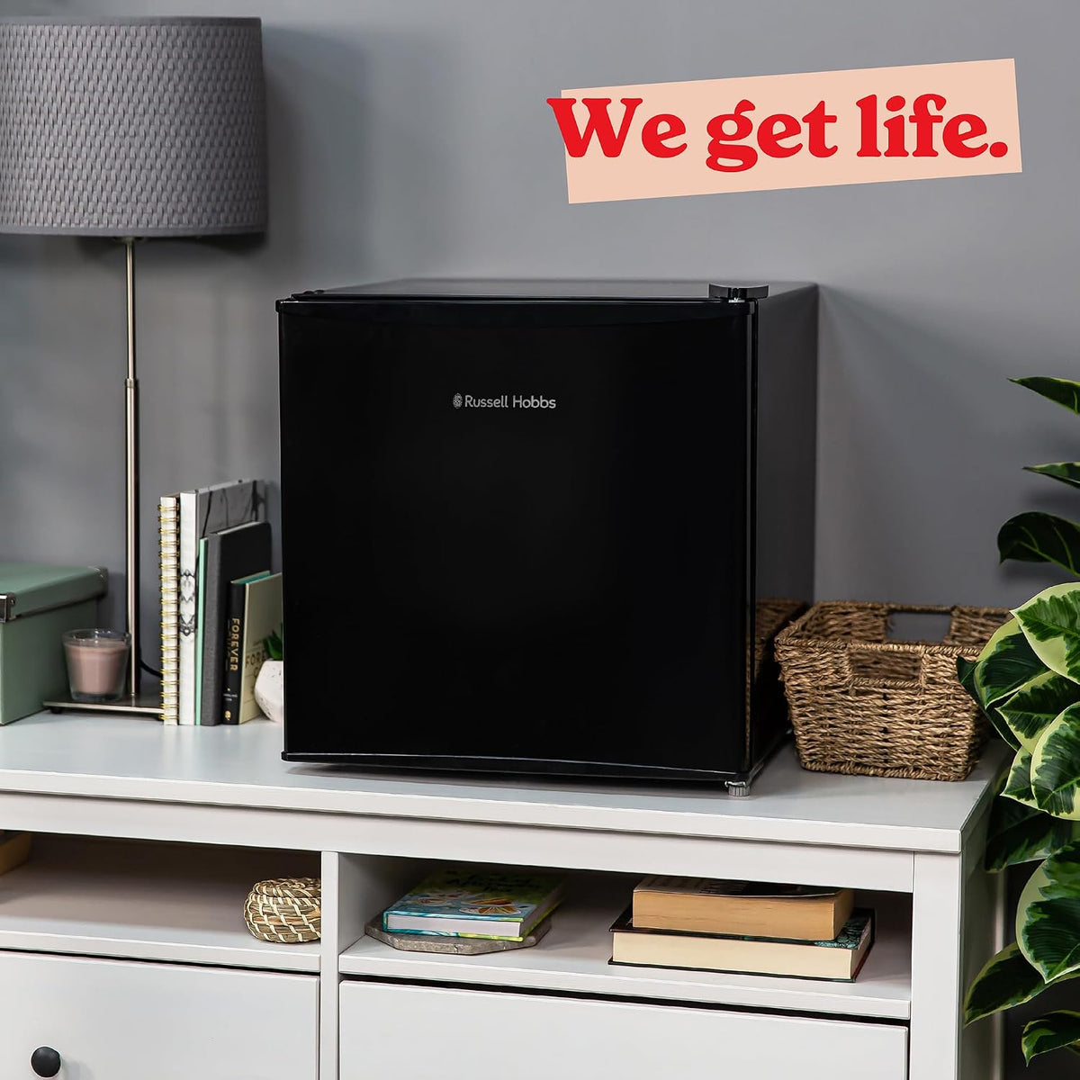 Russell Hobbs Table Top Larder Mini Fridge 43 Litre Capacity, Reversible Door & Adjustable Feet, Small Fridge, Manual Temperature Control, Ice Box, Black RHTTF0E1B