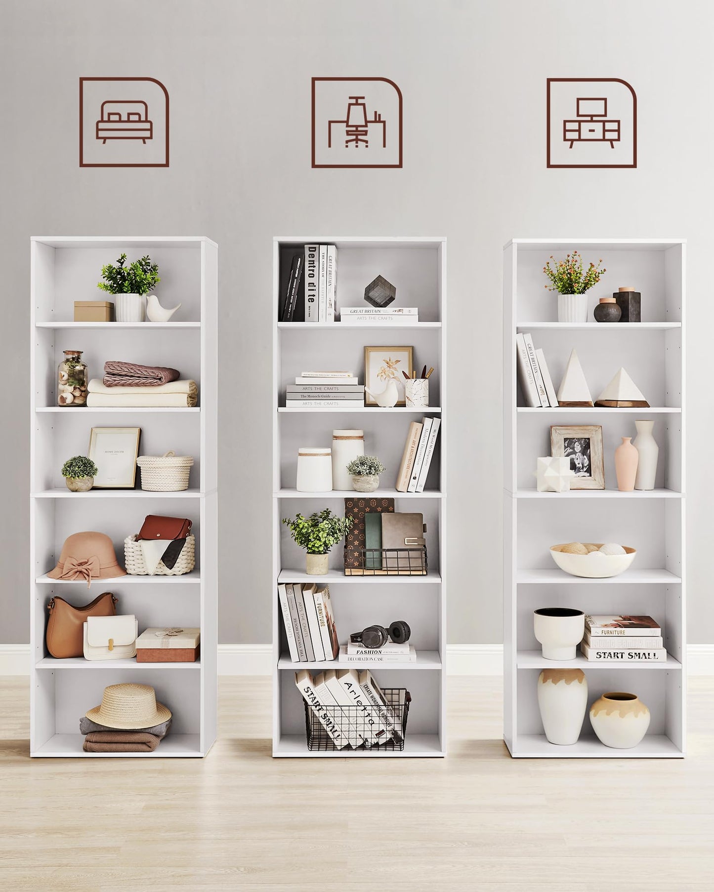 VASAGLE Bookcase, 6-Tier Bookshelf, Open Storage Shelf, Shelving Unit, 24 x 60 x 178.5 cm, for Living Room, Home Office, Dinning Room, Cloud White LBC169T14