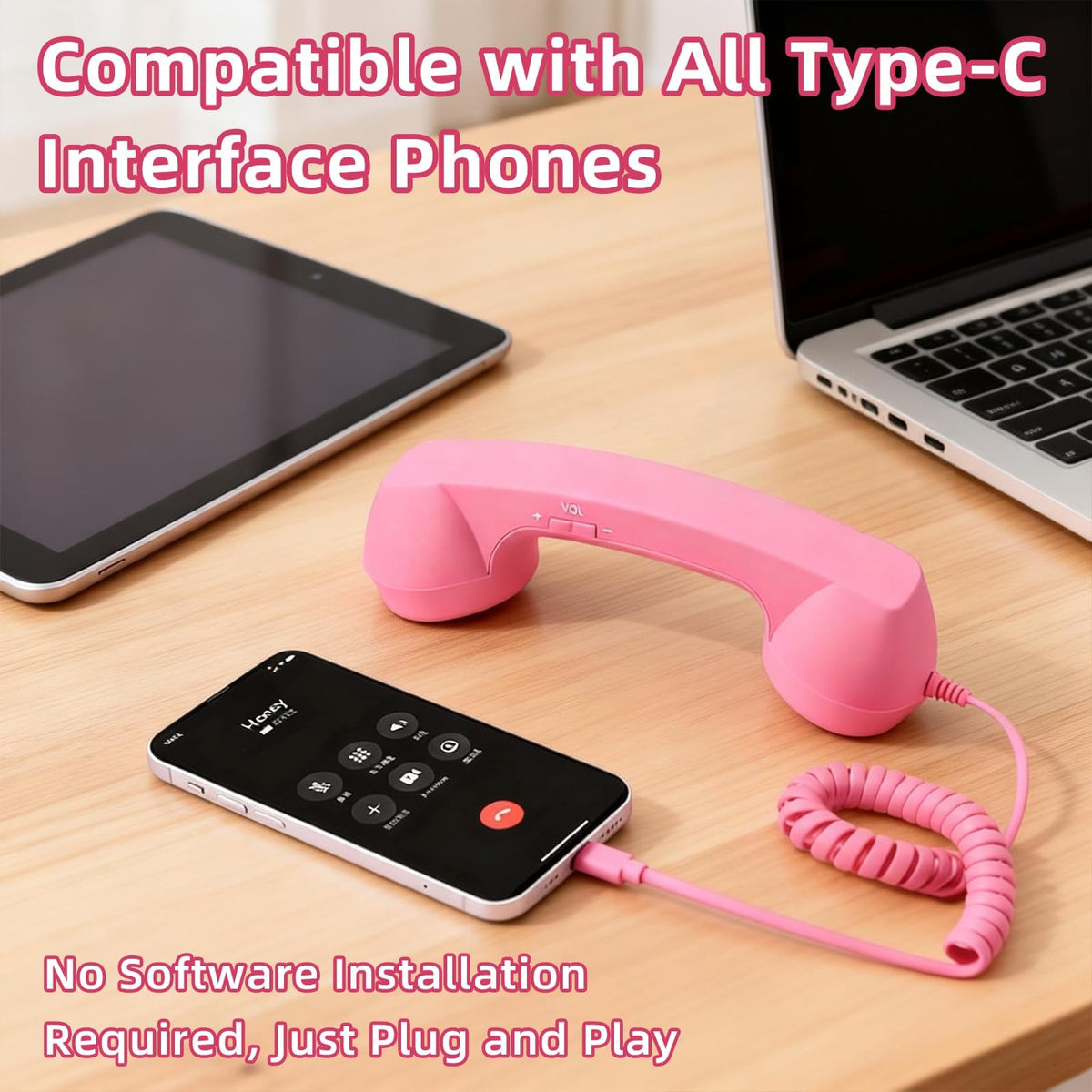 Retro Phone Handset for iPhone & Android, 2026 New Type-C Wired Receiver with Microphone & Speaker (2Pcs(Black and Red))