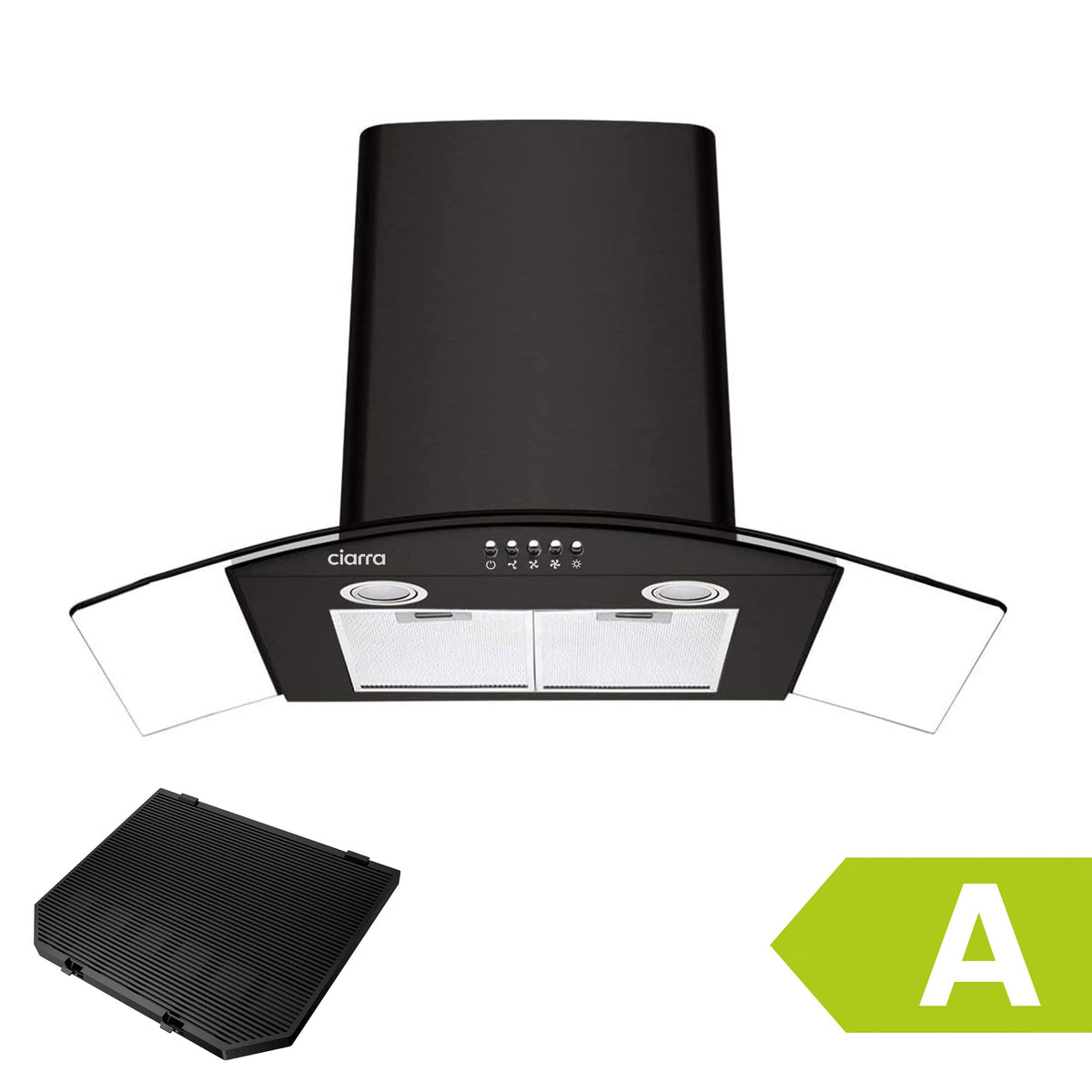 CIARRA 60cm White Angled Cooker Hood, Gesture Control, A+++, CBCW6736A