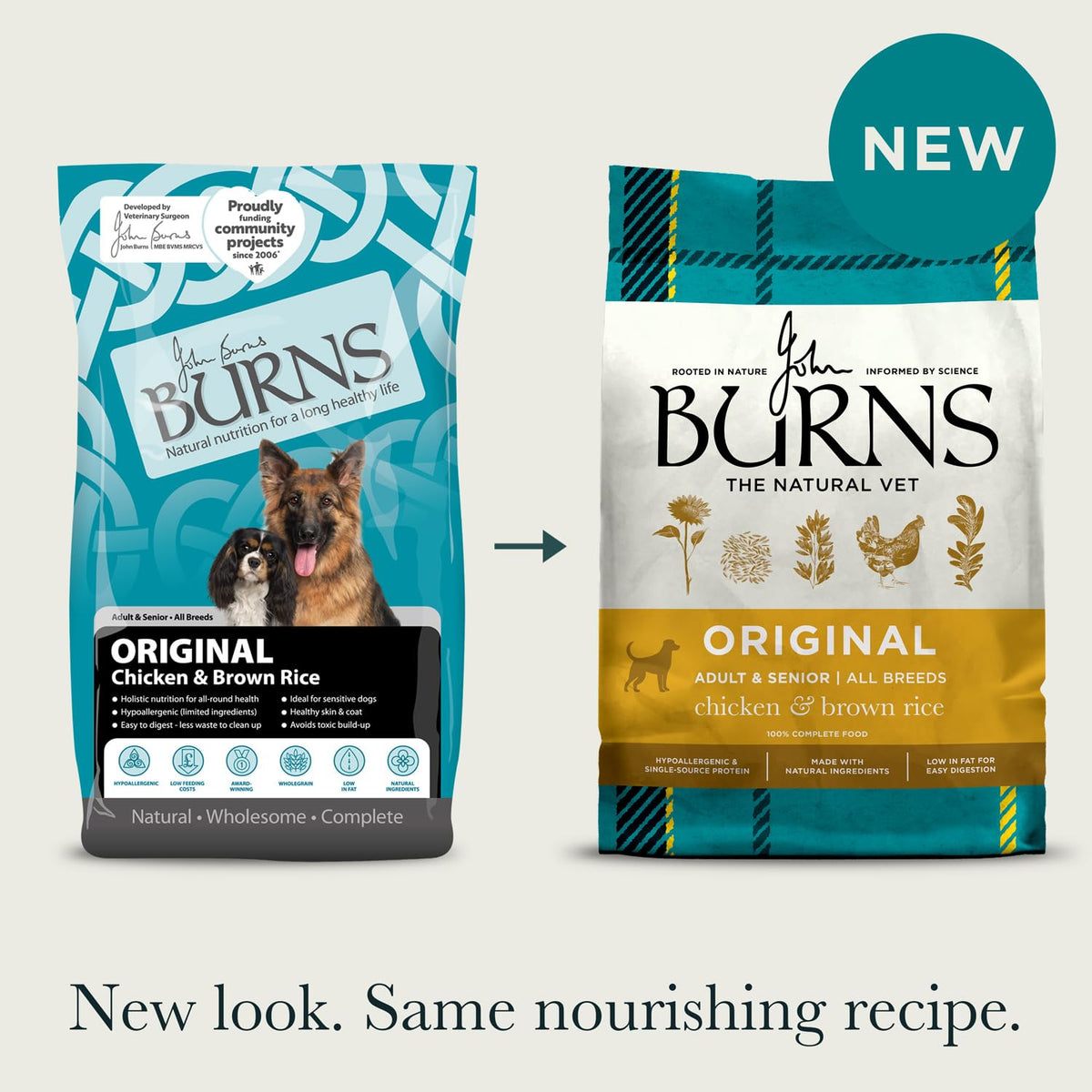 Burns Pet Nutrition Hypoallergenic Complete Dry Dog Food Adult and Senior Dog Original Chicken and Brown Rice 12 kg