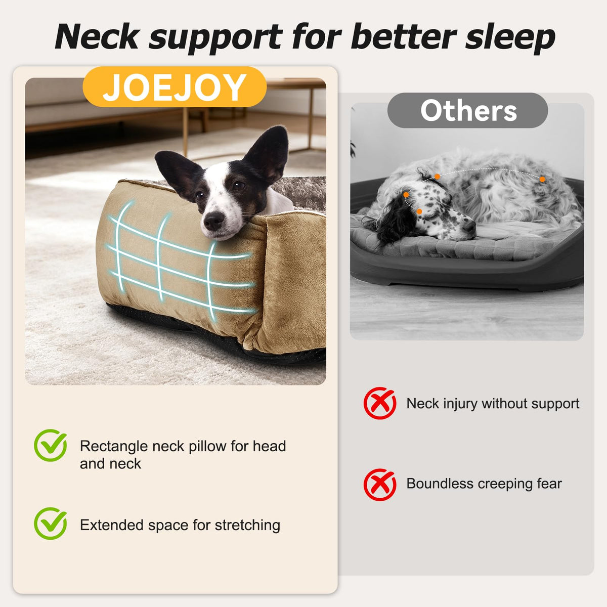 JOEJOY Dog Bed Medium - Washable Rectangle Dog Beds, Anti-Anxiety, Soft Plush Non-Slip Bottom Pet Bed - Small | Medium | Large Size Mattress Mat, Grey