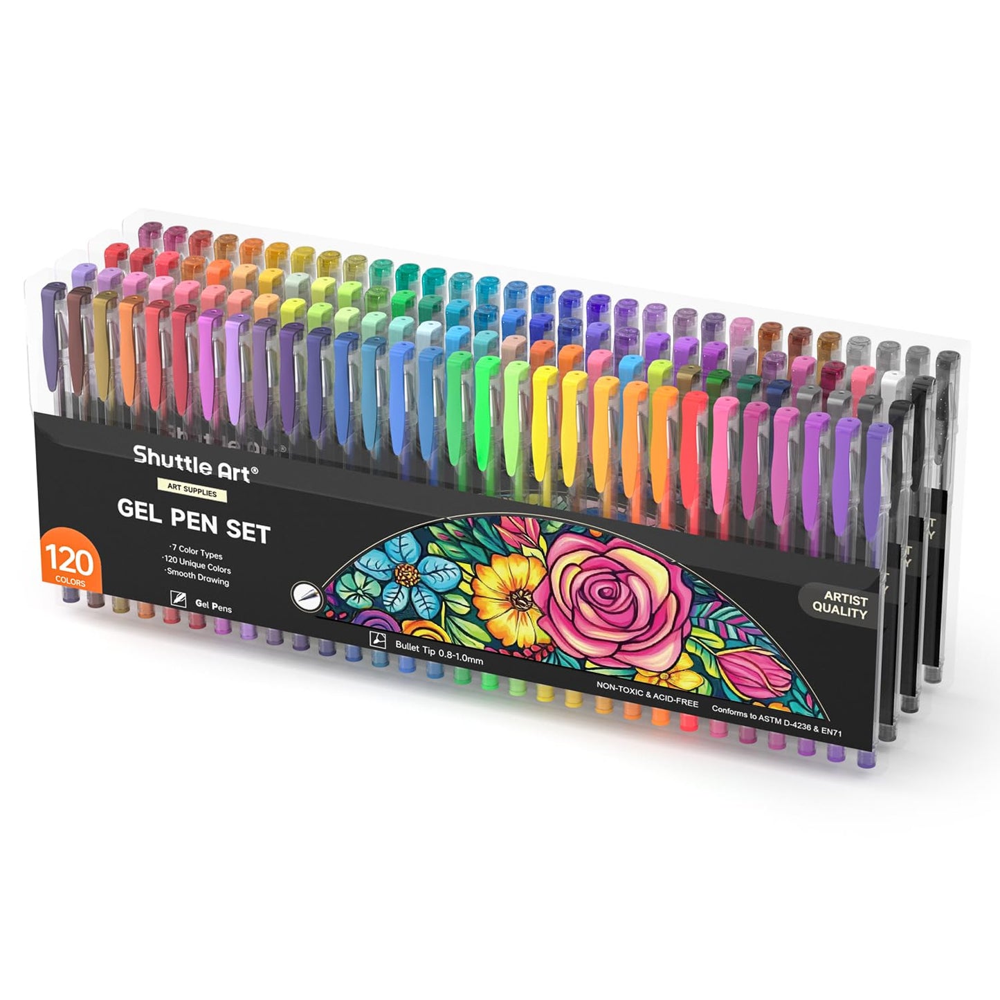 Shuttle Art Gel Pens for Colouring, 260 Pack Gel Pens Set, 130 Assorted Colours plus 130 Refills, Glitter Neon Pastel Metallic Colours, Ideal for Adult Colouring Books, Doodling, Drawing, Writing