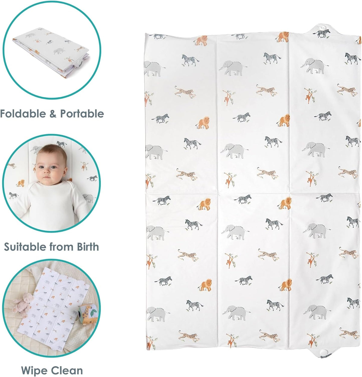 Clair de Lune Jungle Dream Foldable Changing Mat, Easy Clean Soft Water Resistant Travel Pad 60 x 34 cm