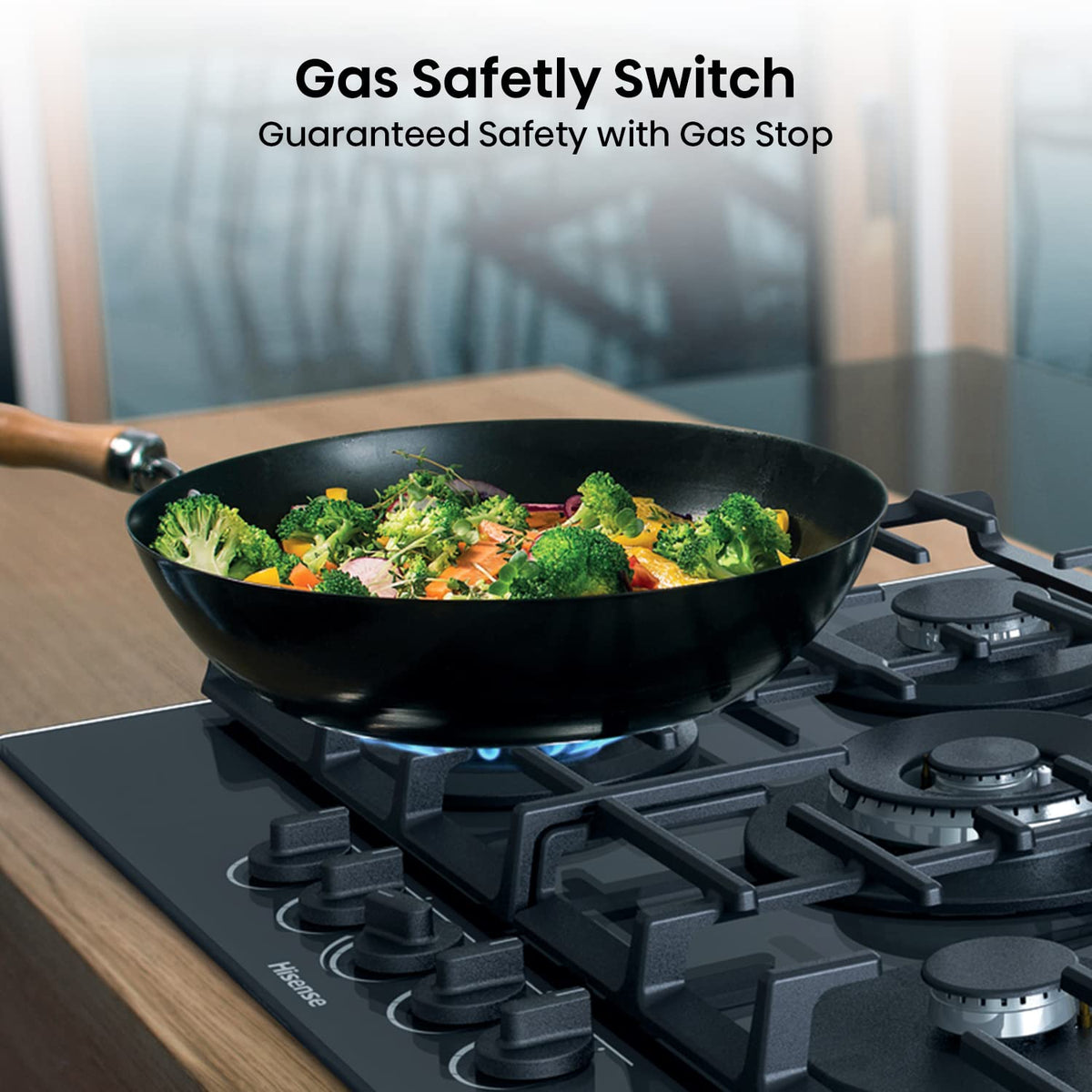 Hisense GM642XHS Built-in 60cm Gas Hob - Stainless Steel with 4 Cooking Areas, Easy Clean Surface, One -Hand Ignition, 60 x 52 x 8.9 cm (L x W x H)