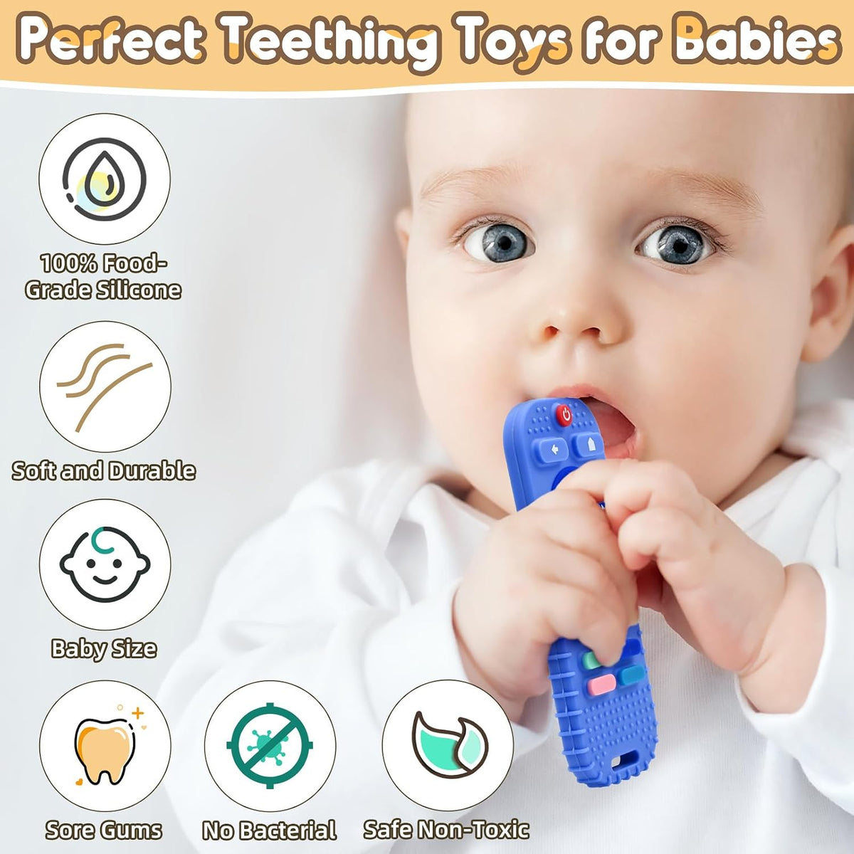 AiTuiTui Baby Teether for Teething Relief Baby Toys 0 3 6 9 12 Months, Sensory Silicone Remote Control Baby Teether Toy for Babies Newborn Infant Boy Girl Autism Toys for Baby Gifts