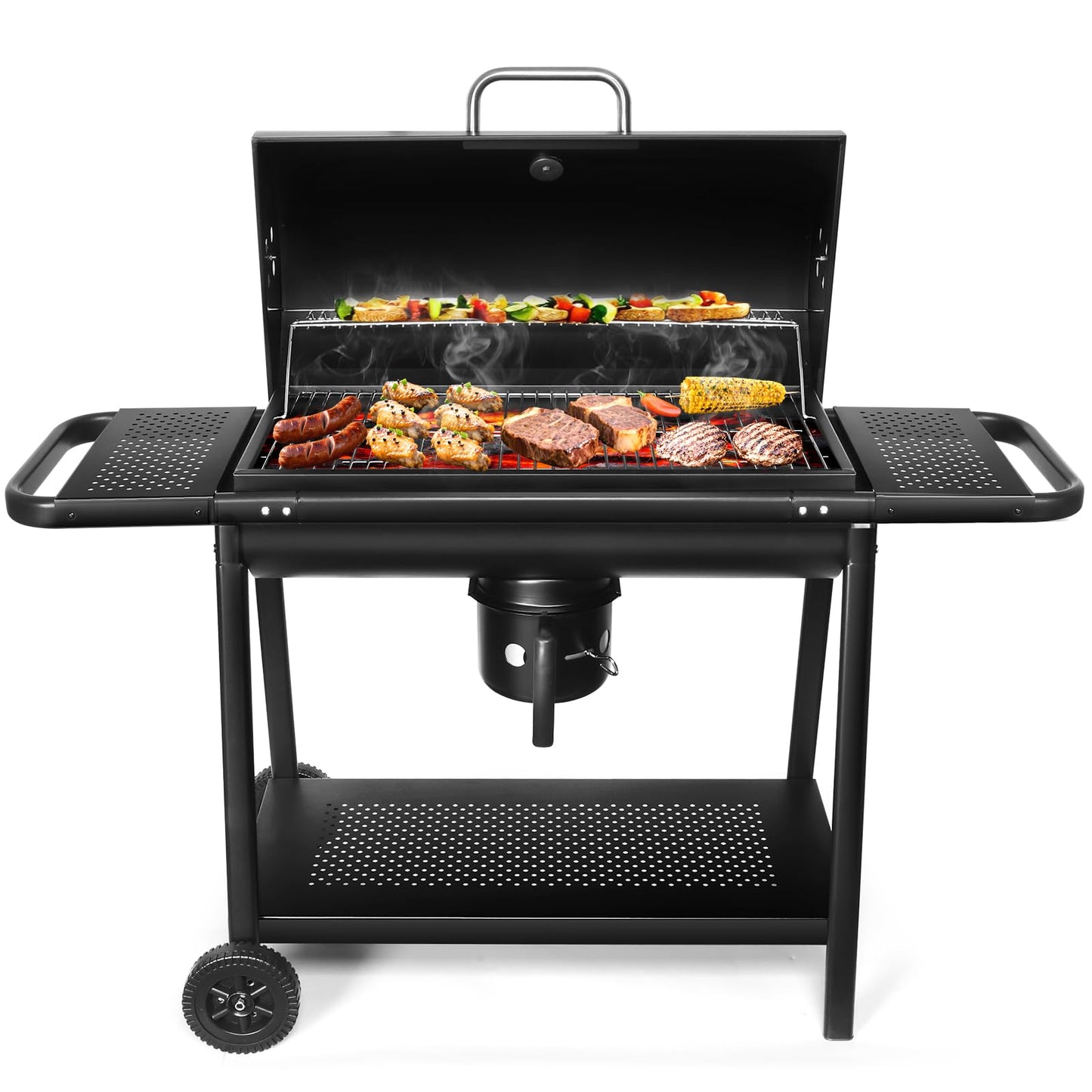 Charcoal BBQ Grill With Offset Smoker: Large Oil Drum Barbecue Barrel Grill For Outdoor Garden
