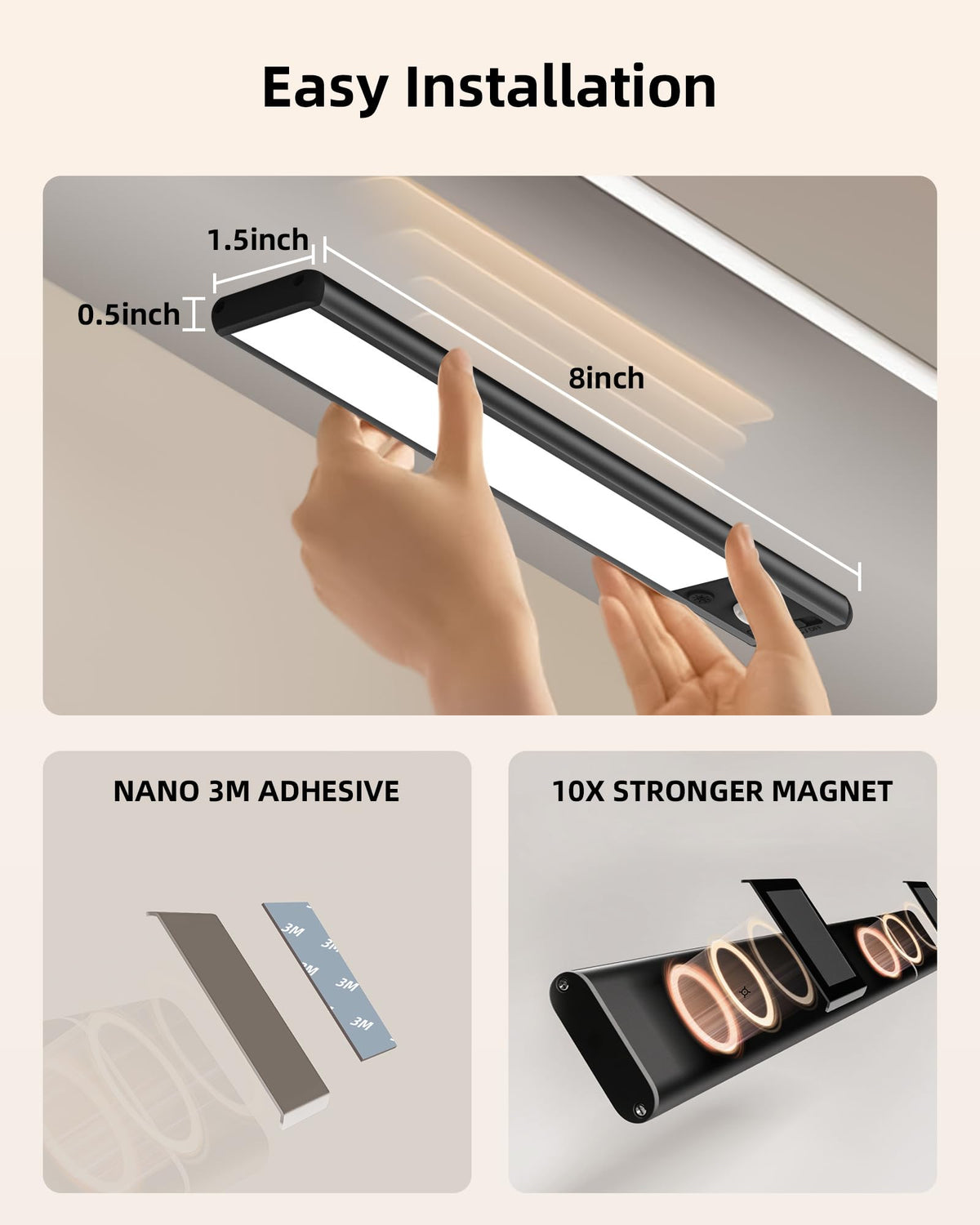 EZVALO Under Cabinet Kitchen Lights, Motion Sensor Lights Indoor 2-Pack