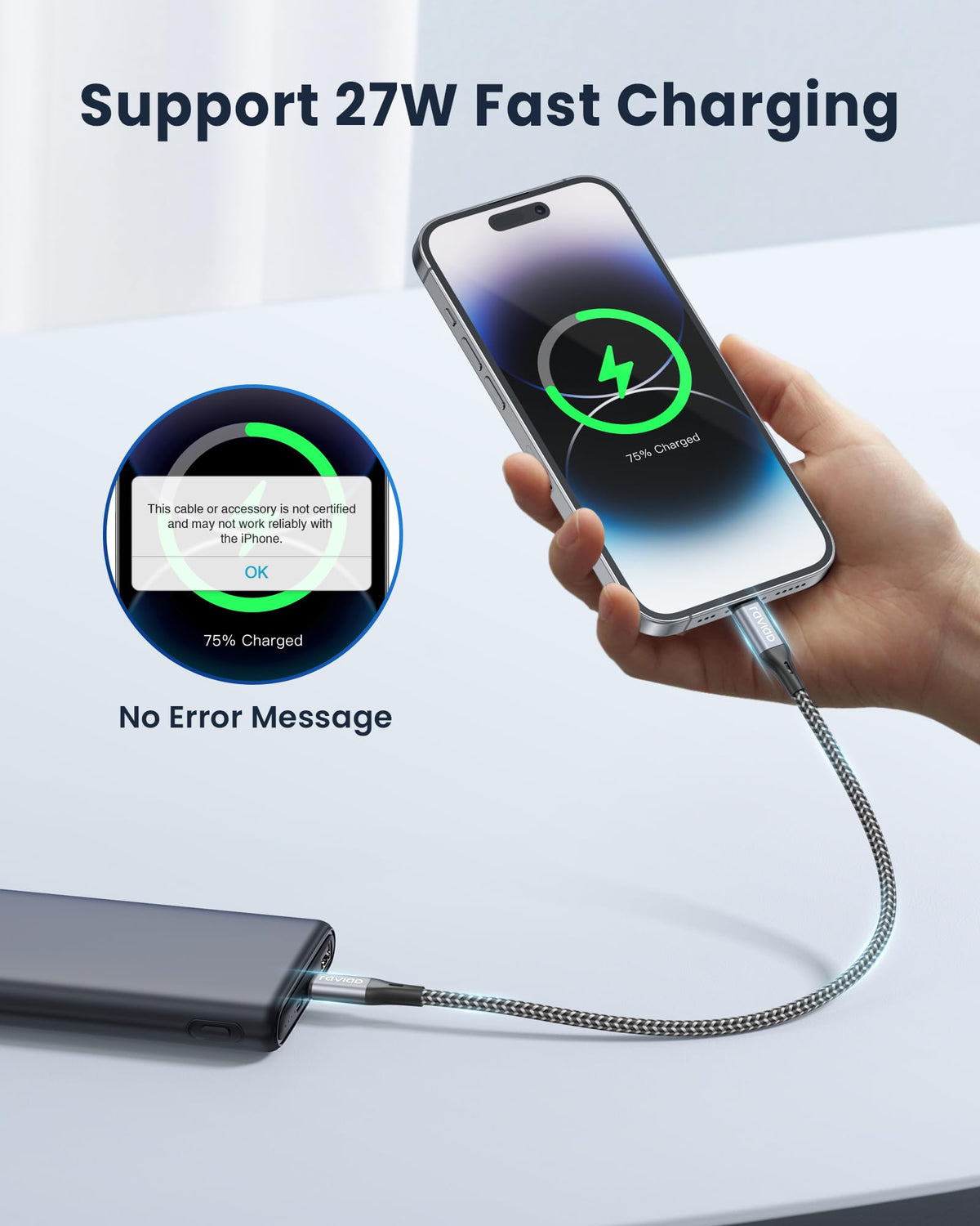 RAVIAD USB C to Lightning Cable 1M [MFi Certified] iPhone Charger USB C