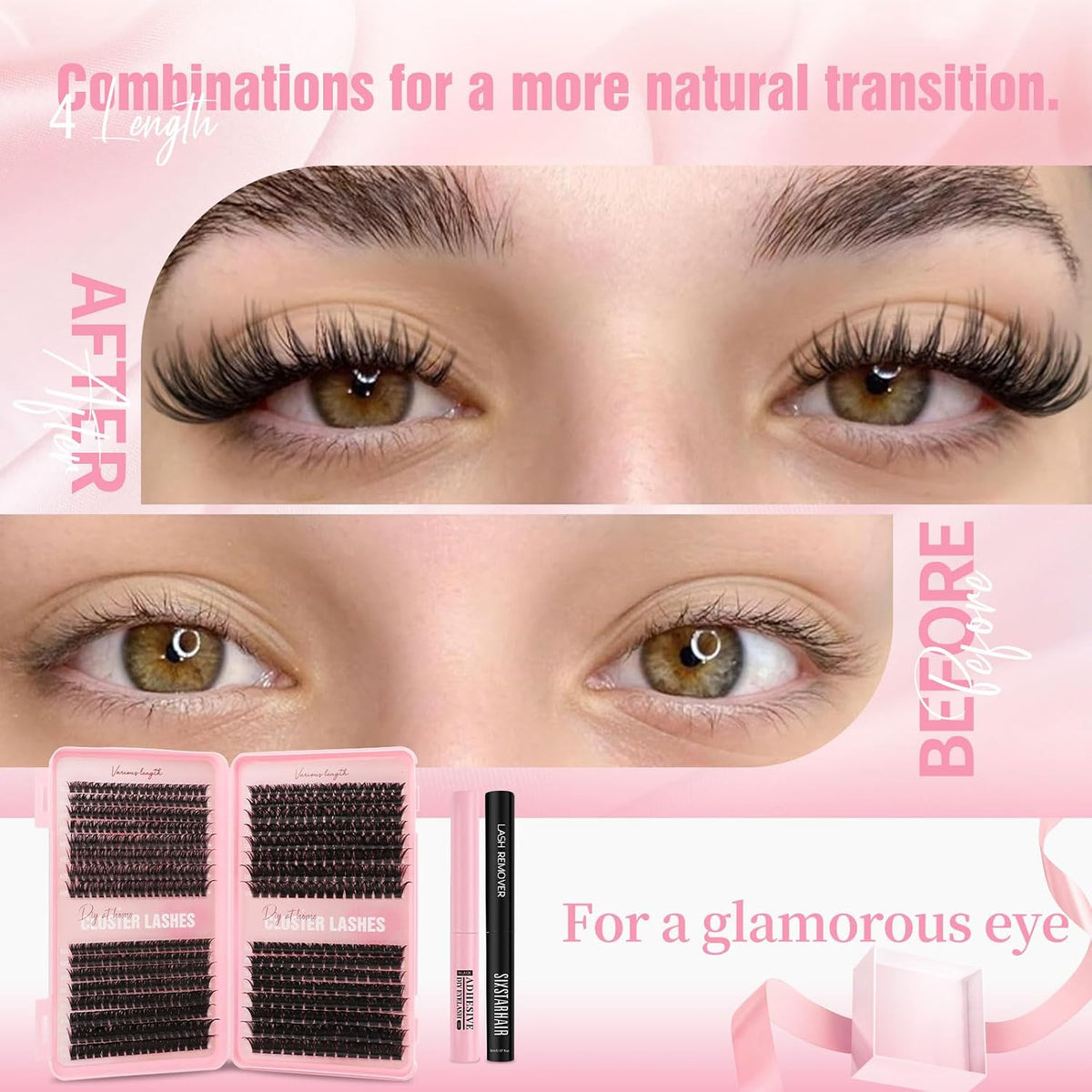 Sixstarhair Individual Eyelashes Kit Lash Clusters with Glue and Remover