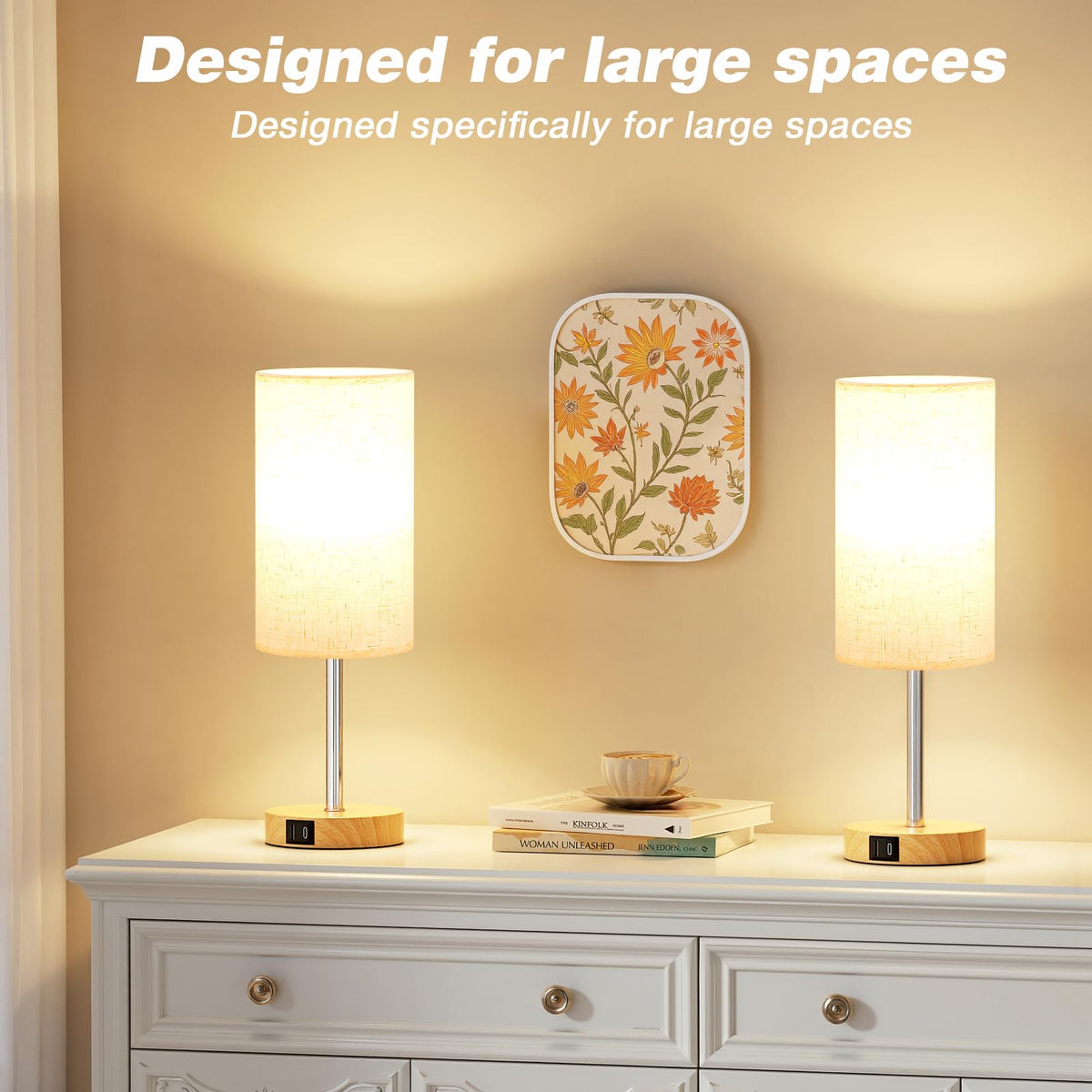 Aooshine Grey Table Lamp, 3-Way Dimmable, USB A + C Charging