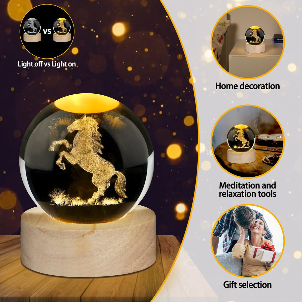 Glass Christmas Reindeer 3D Crystal Ball Christmas Ornaments