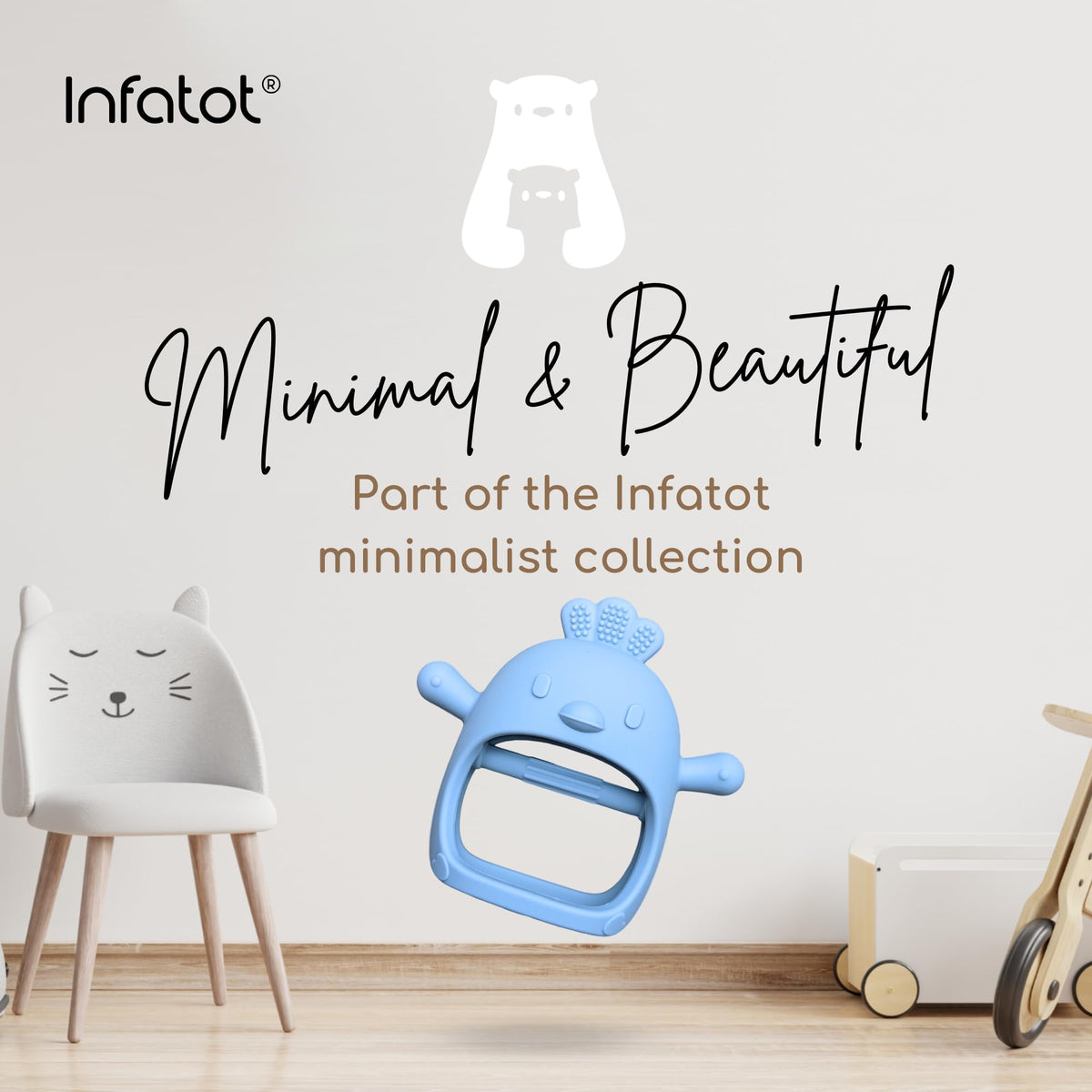 Infatot® Teething Toys for Baby Gifts – Chipmunk Silicone Mitten Teether, Soothing Glove for Infants, Baby Toys 0-6 Months, Soft Chewable Teether Toy to Prevent Finger Sucking, CM Blue.
