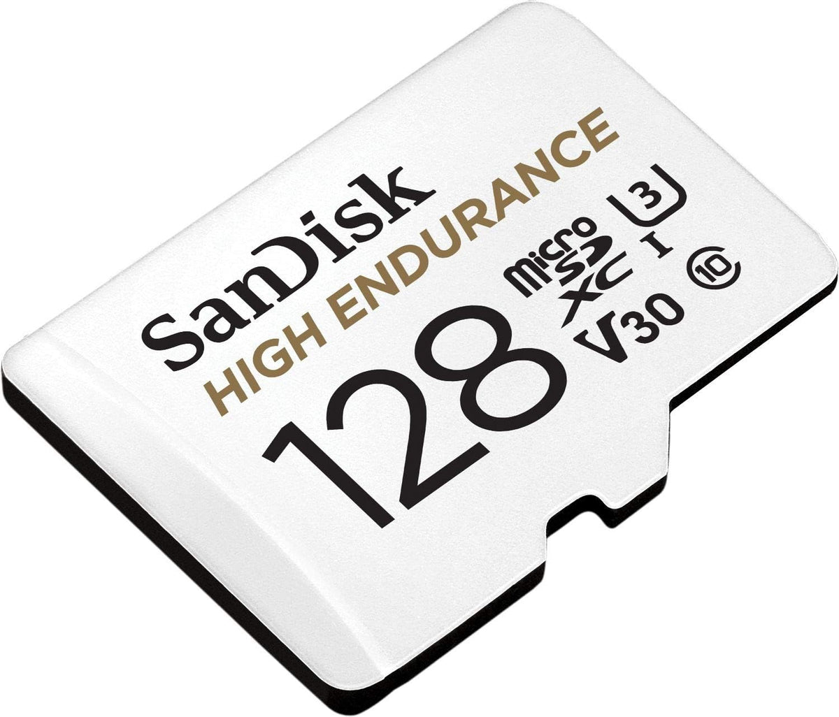 SanDisk 128GB High Endurance microSDXC card for IP cams & dash cams + SD adapter up to 10,000 Hours Full HD / 4K videos up to 100 MB/s UHS-I Class 10 U3 V30