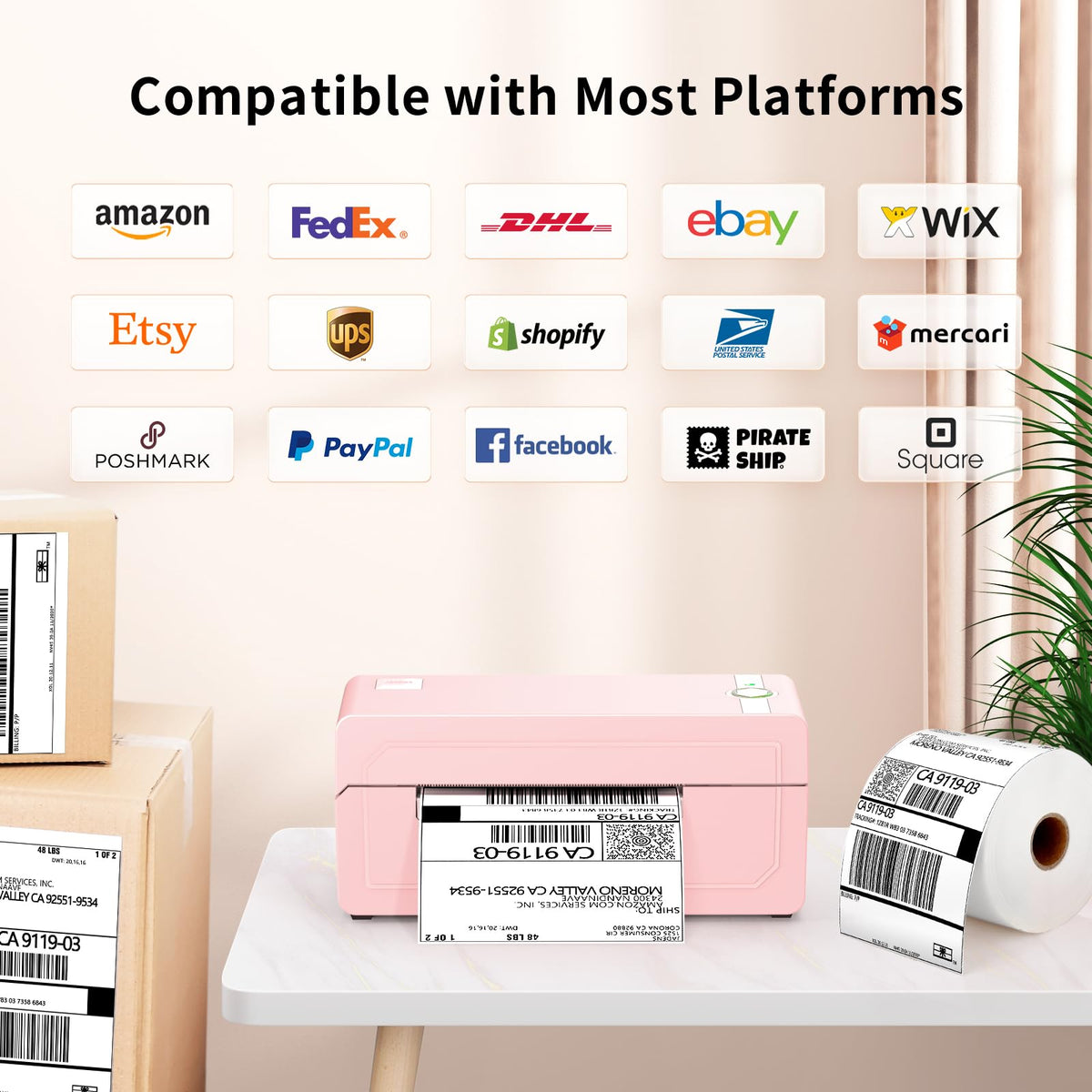 JADENS Bluetooth Thermal Label Printer, 4x6 Shipping Label Printer, 50 Labels Included, Compatible with Hermes, Royal Mail, DHL, DPD, Evri, Amazon, Shopify