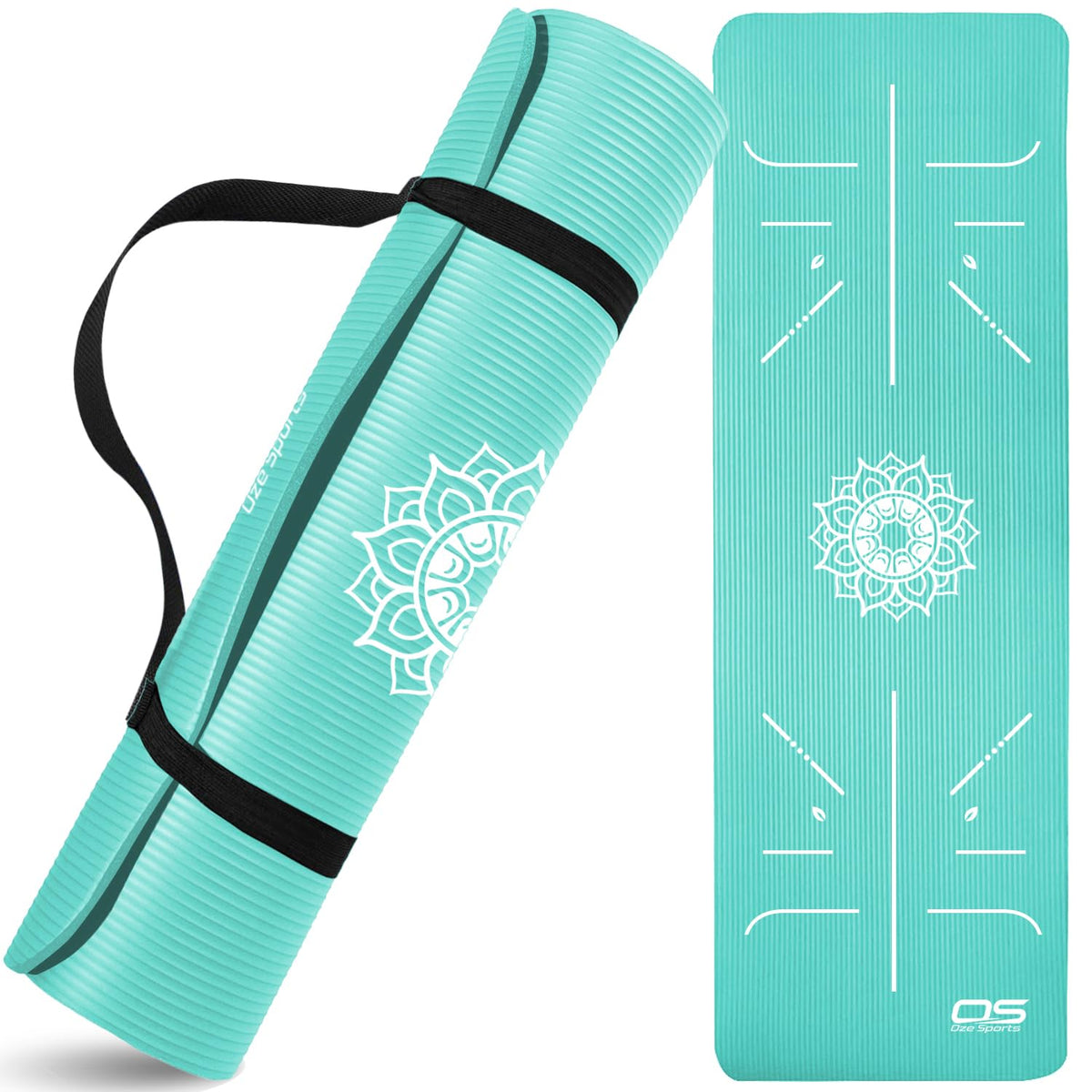 OZE SPORTS Yoga Mat, NBR Foam, Extra Thick, Non-Slip, High Density, Large, for Pilates, Gymnastics, HiiT and Fitness, with Free Carry Strap