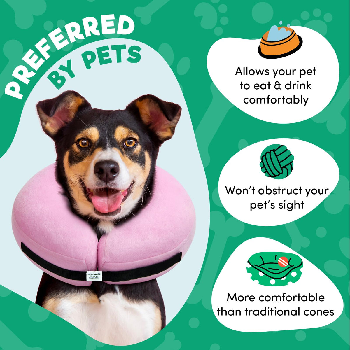 BENCMATE Protective Inflatable Collar for Dogs and Cats - Soft Pet Dog Cone Recovery Collar Does Not Block Vision E-Collar Blue-L