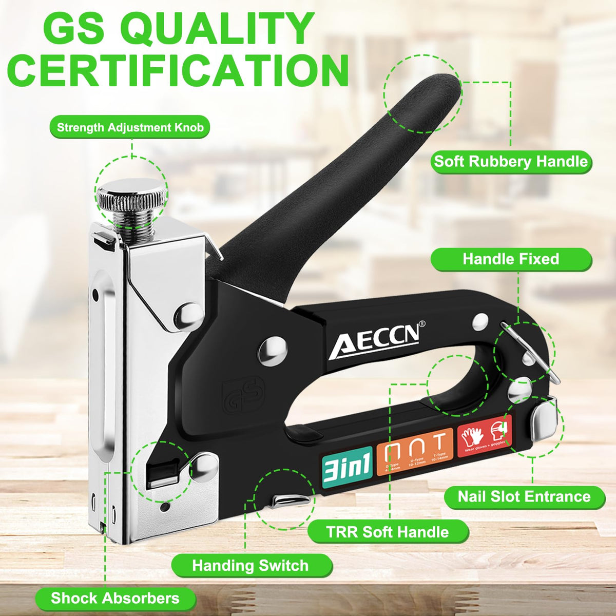 AECCN 3-in-1 Staple Gun for Wood & Furniture, and DIY Decoration, Silver