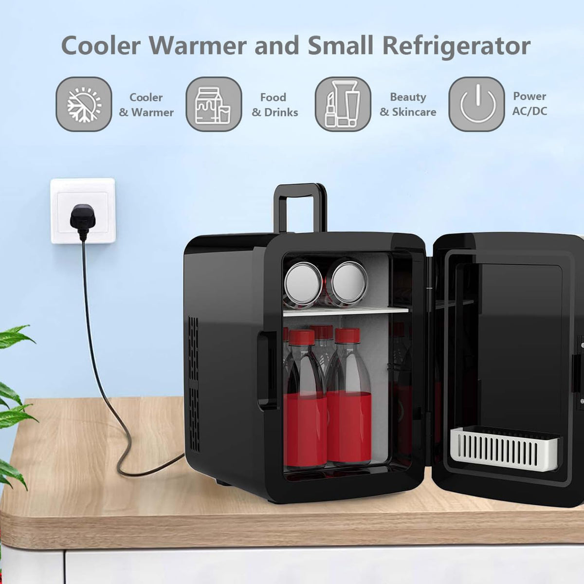 Crystals 4/10/15L Litre Mini Fridge, Table Top Small Fridge Cooler & Warmer for Car Bedrooms Desk Office, 12V DC - 220 AC, Mini Fridge for Bedrooms – Energy Efficient (Black, 4L Litre)