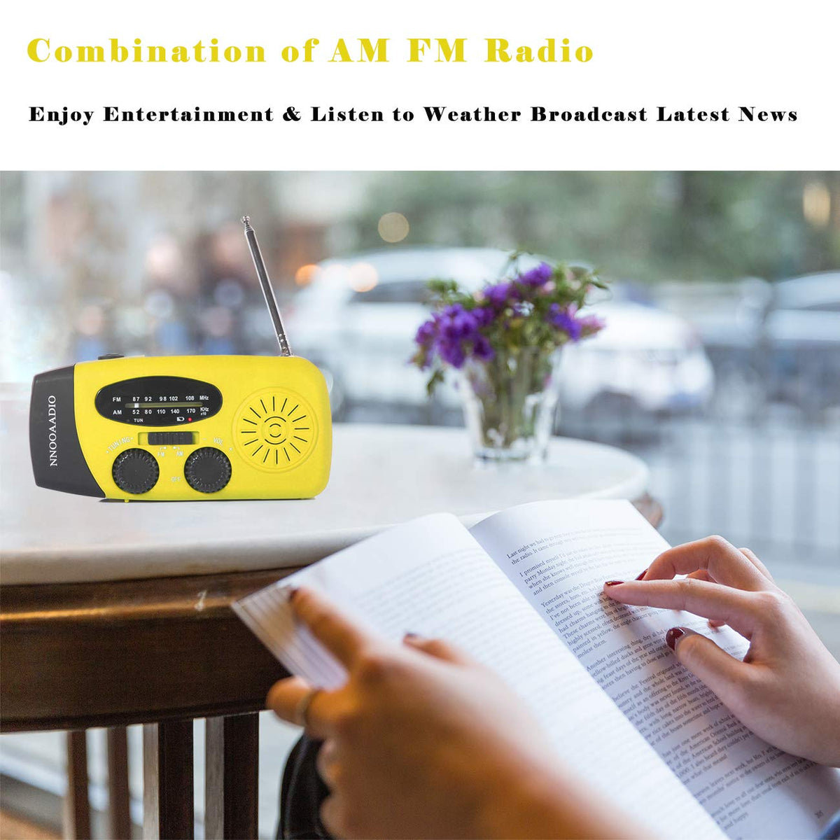 NNOOAADIO Wind Up Solar Hand Crank Radio, 2000mAh SOS Alarm for Camping