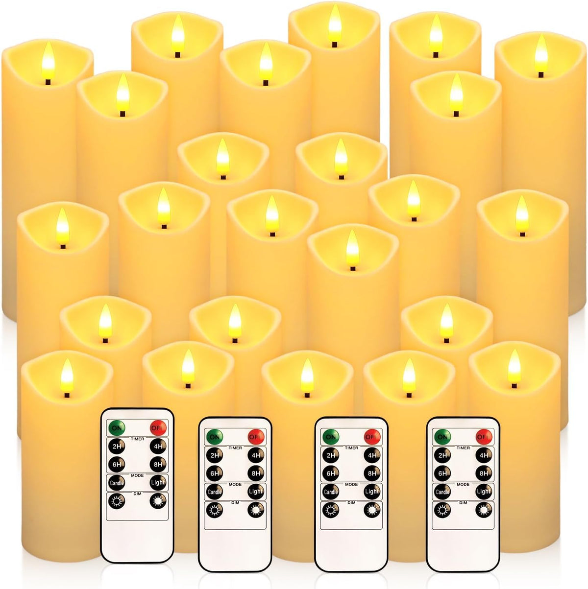 LIVEN Flickering Flameless Candles Battery Operated with Remote,Led Pillar Candles with Realistic Moving Wick Candles for Halloween,Christmas,Home Decor Pack of 12 (D2.2 xH 5" 6" 7")(White)