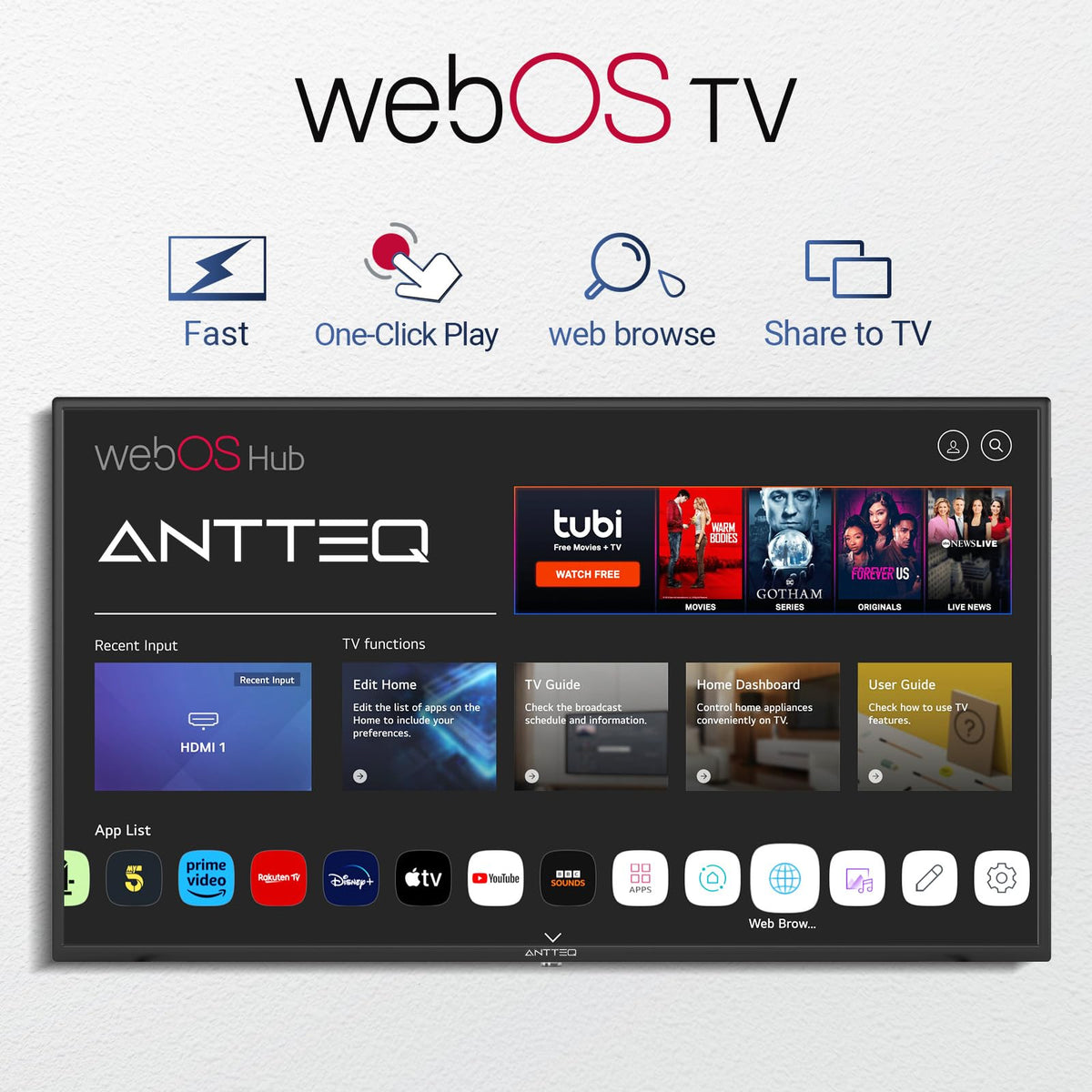 Antteq 32 Inch TV, Central Stand Design TV 720P Freeview HD Dolby Audio DVB T2/S2 LED Television, HDMI USB Media Player Monitor PS5 Xbox, Standard Nonsmart TV Small Screen for Bedroom Kitchen Black