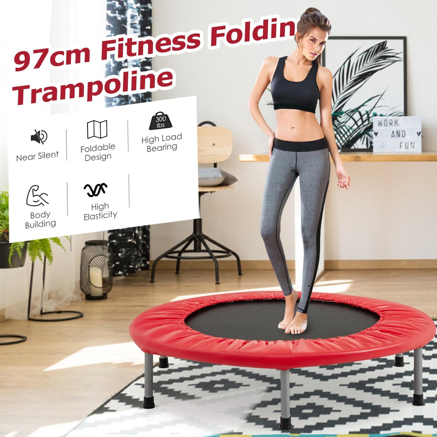 COSTWAY 38" Foldable Mini Fitness Trampoline with Carry Bag — Max 150 kg