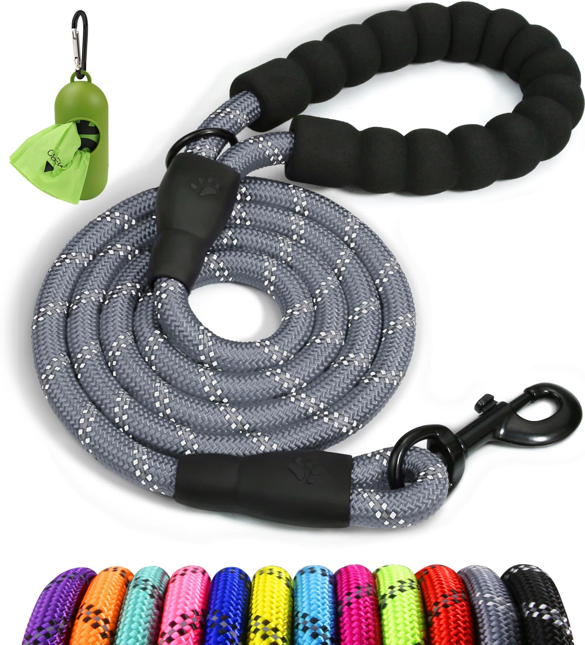 Taglory Rope Dog Lead with Soft Padded Handle – Reflective Rock Climbing Rope Lead for Small and Medium Dogs 120 cm 1.0 cm Black